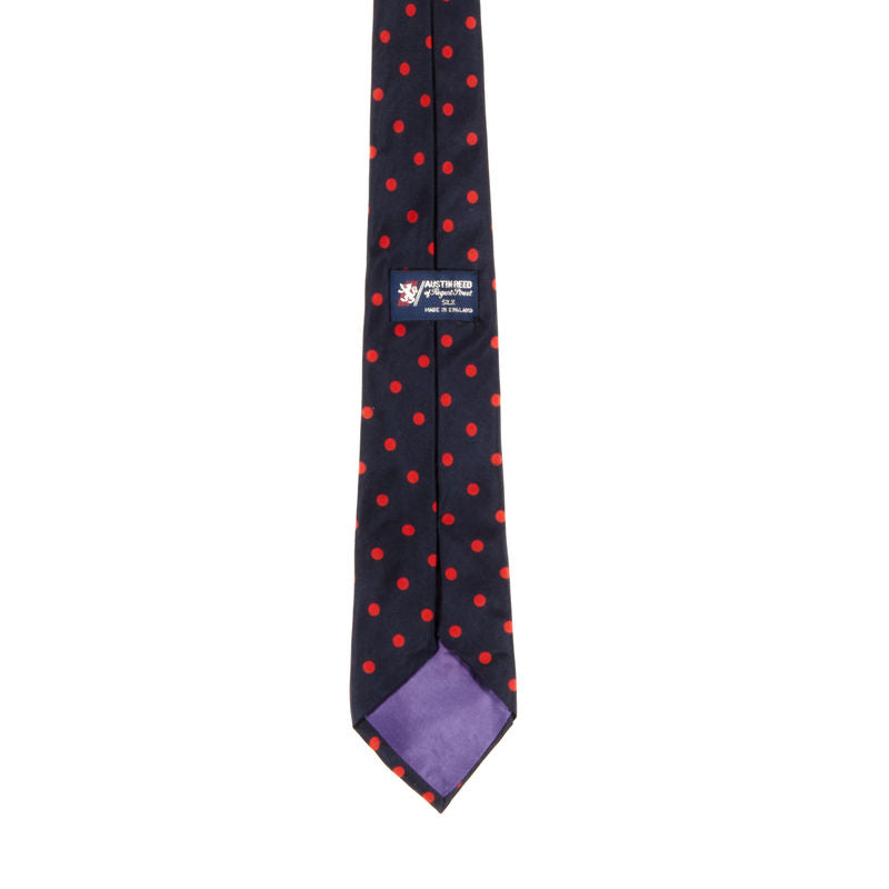 Austin Reed Navy Tie with Red Polkadots