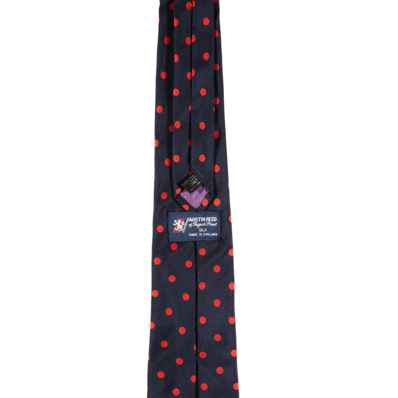 Austin Reed Navy Tie with Red Polkadots