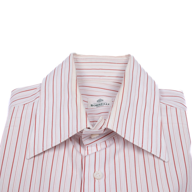 Borrelli Napoli Whitev French Cuff Shirt with Red and Blue Stripes