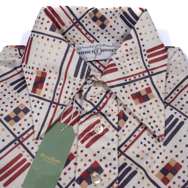 Arnold Palmer White Short Sleeve Polo Shirt with Blue and Red Pattern