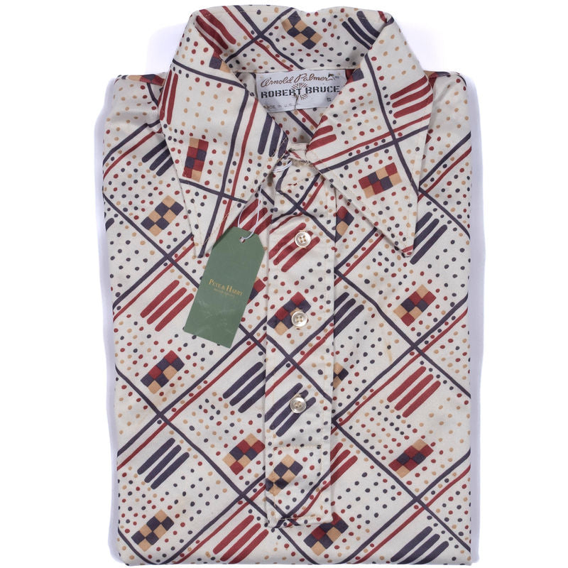 Arnold Palmer White Short Sleeve Polo Shirt with Blue and Red Pattern