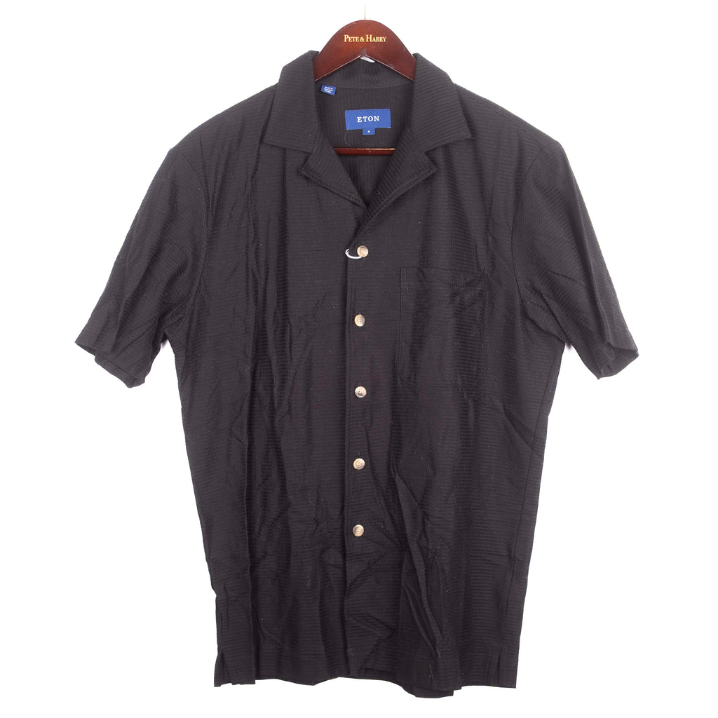 Black Short Sleeved Camp Collar Shirt