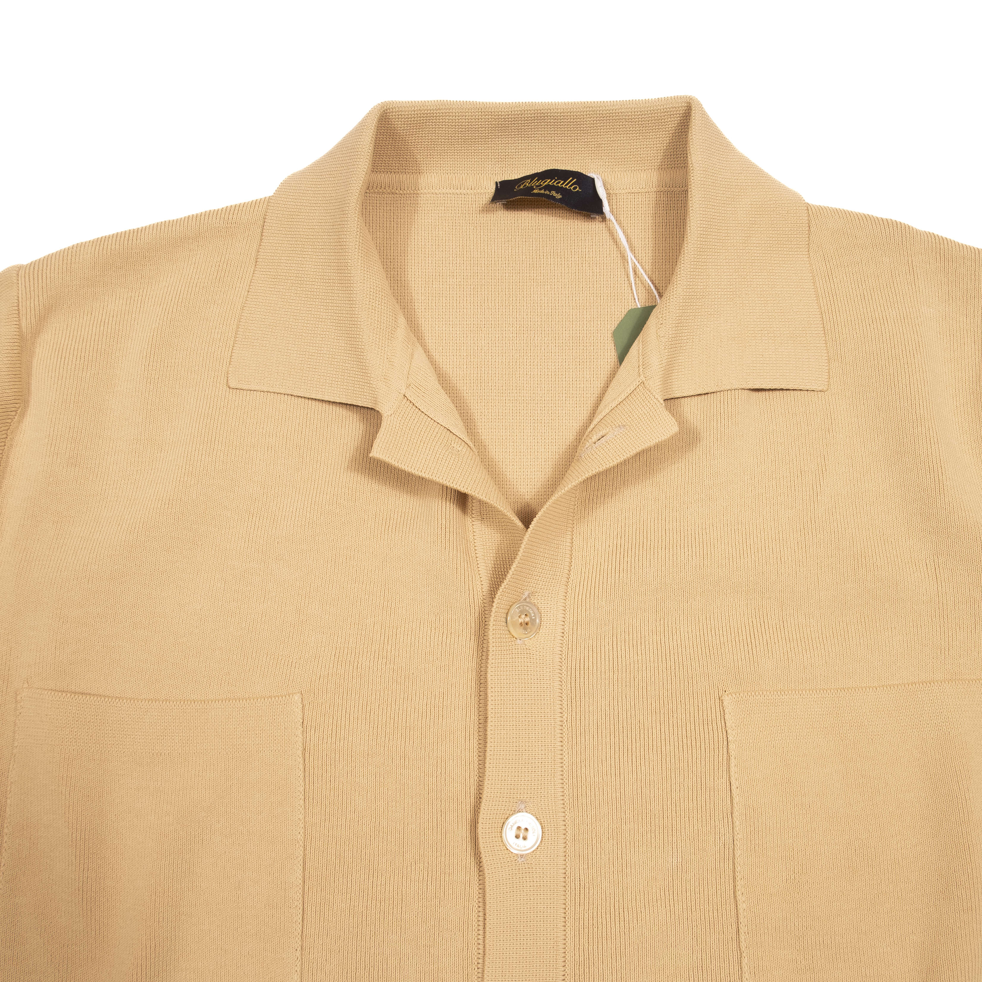 Blugiallo Camel Coloured Knit Cotton Shirt Jacket