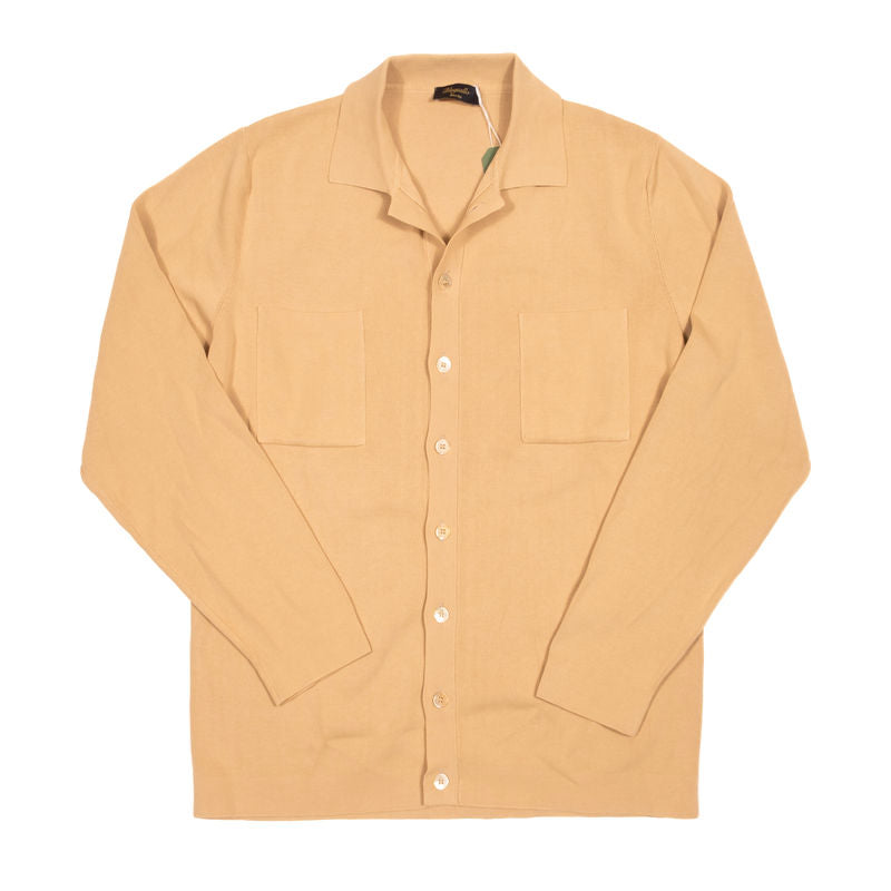 Blugiallo Camel Coloured Knit Cotton Shirt Jacket