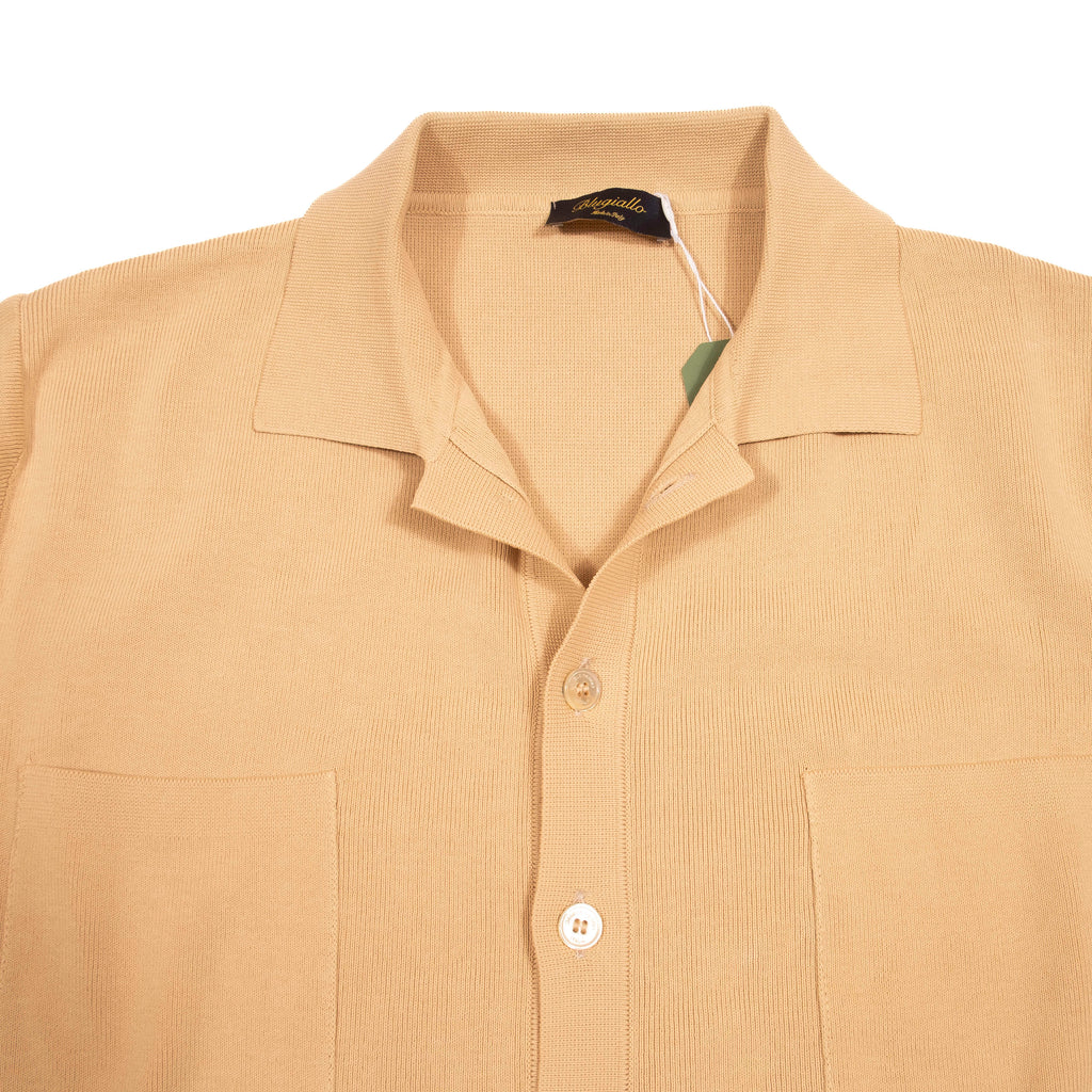 Blugiallo Camel Coloured Knit Cotton Shirt Jacket