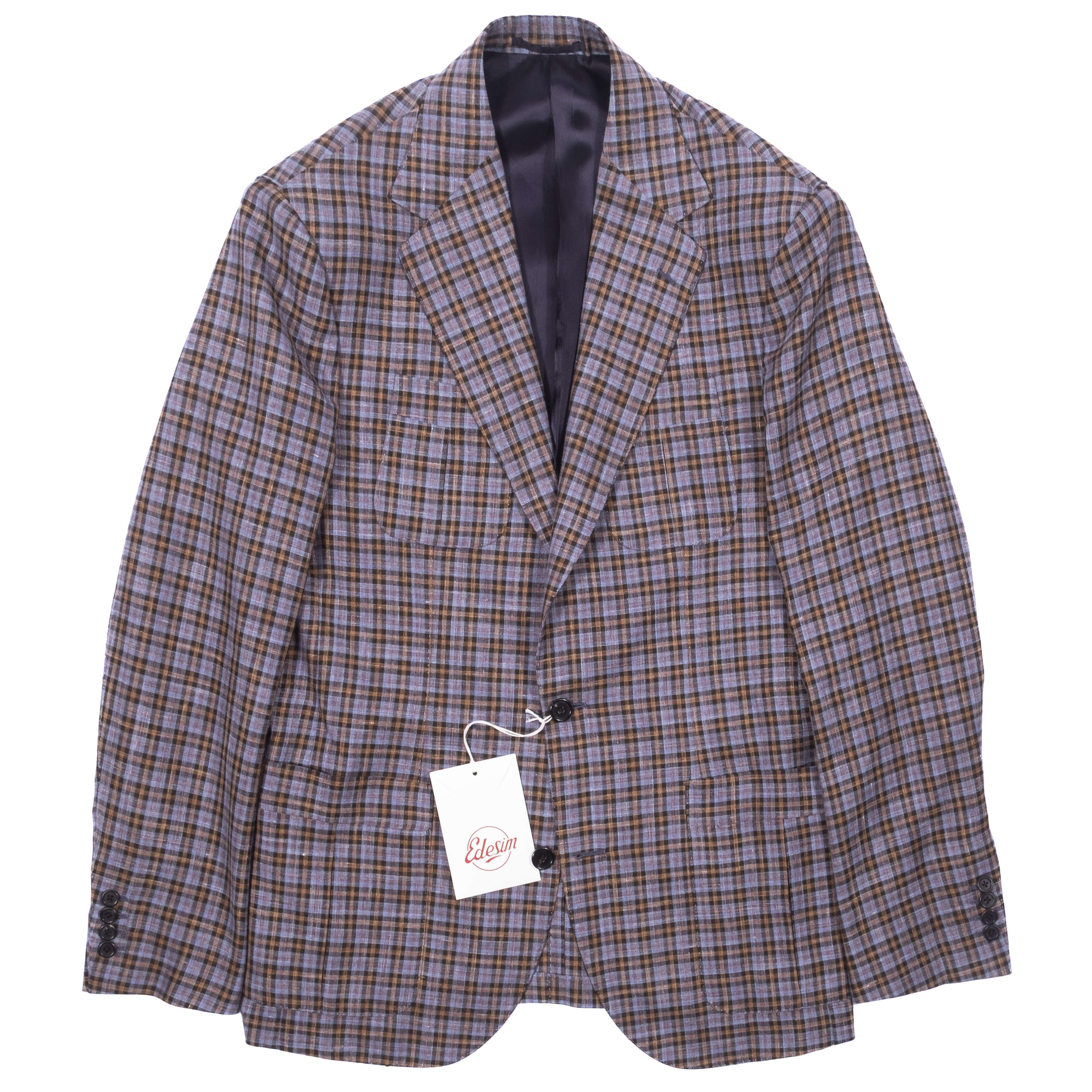 Neapolitan Hand Tailored Blue, Beige and Red Checks Summer Wool Sport Coat Sz 52