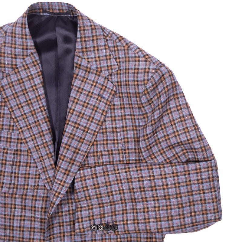 Neapolitan Hand Tailored Blue, Beige and Red Checks Summer Wool Sport Coat Sz 52
