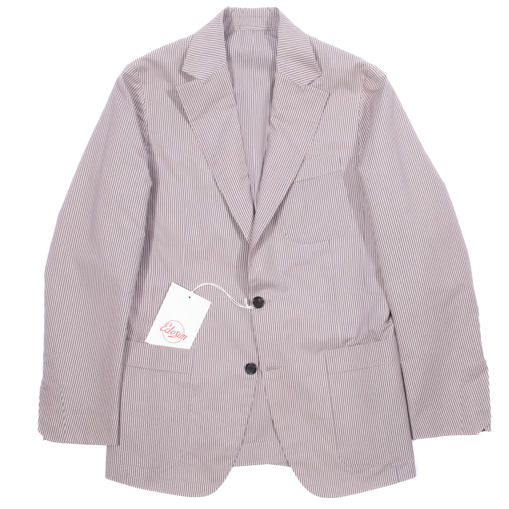 Neapolitan Hand Tailored Grey/White Striped Cotton/Silk Sport Coat, Size 48