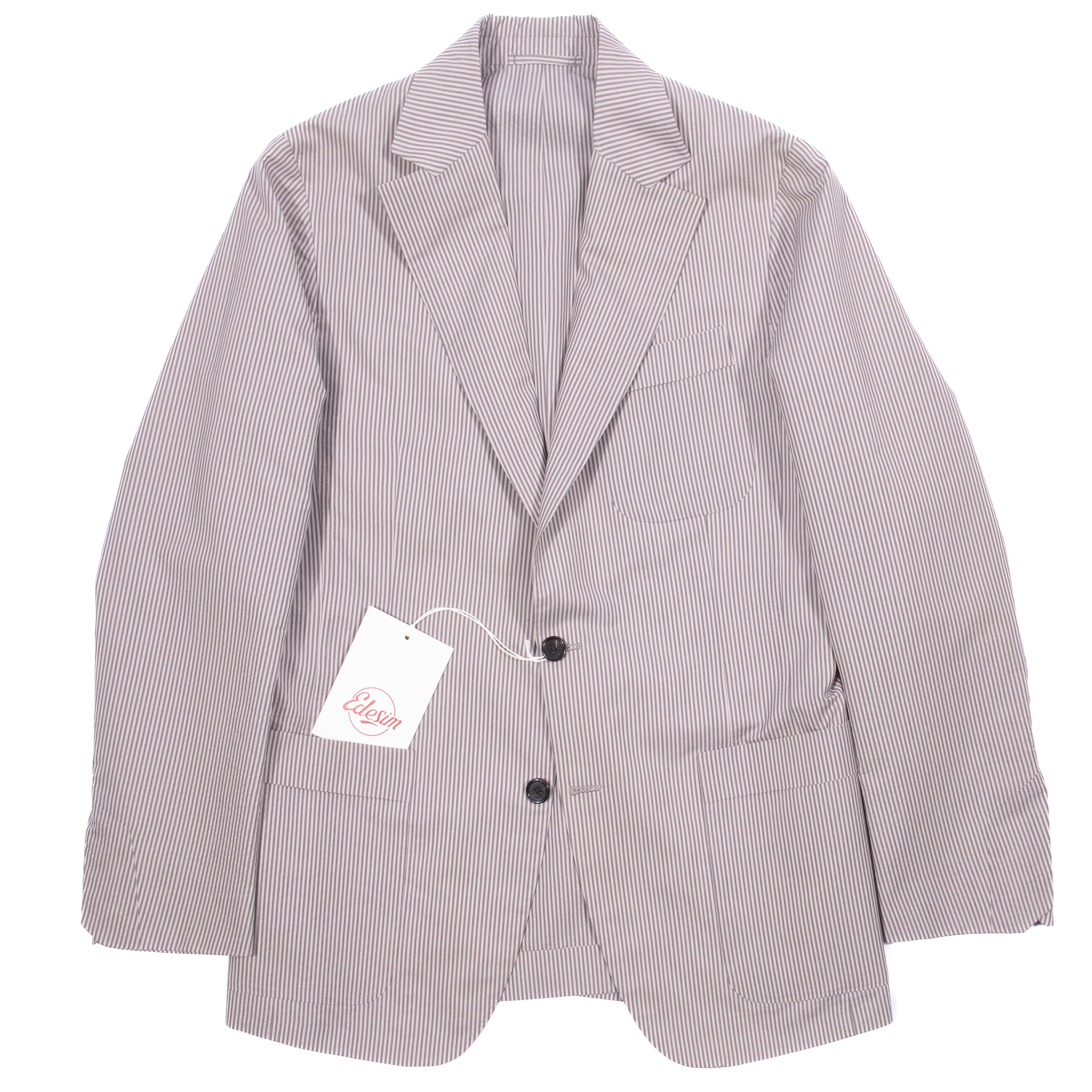 Neapolitan Hand Tailored Grey/White Striped Cotton/Silk Sport Coat, Size 48