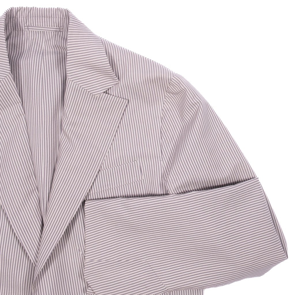 Neapolitan Hand Tailored Grey/White Striped Cotton/Silk Sport Coat, Size 48