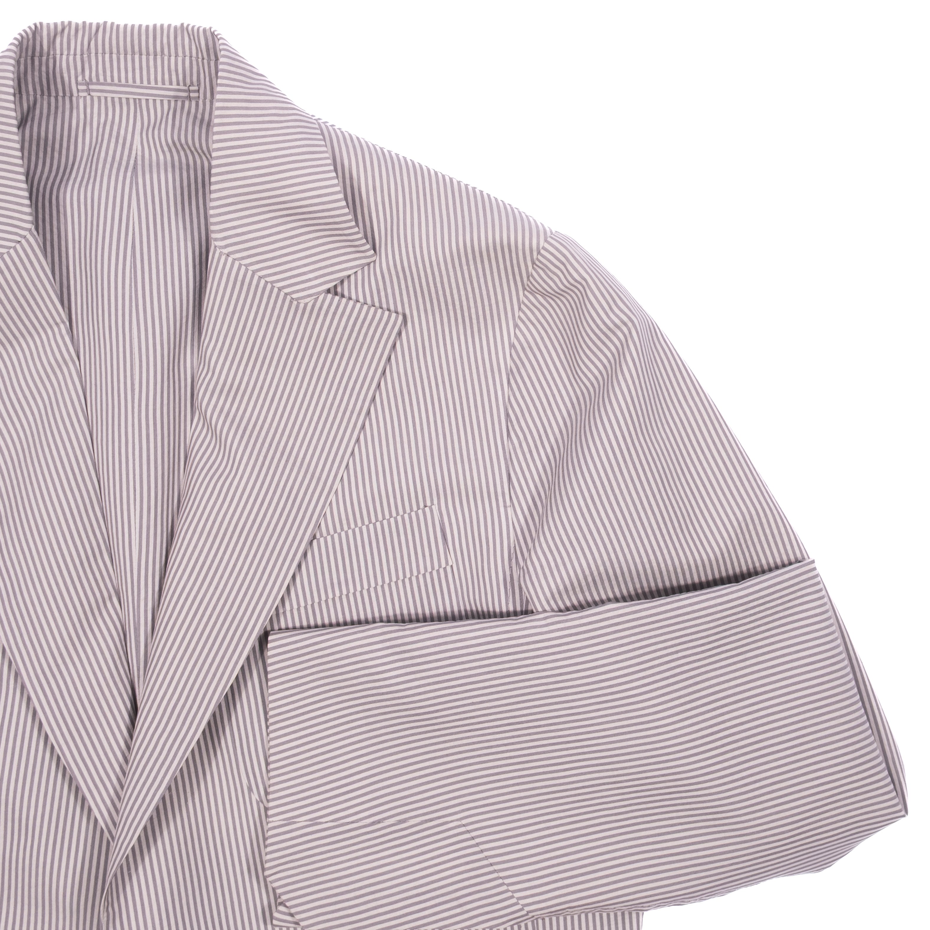 Neapolitan Hand Tailored Grey/White Striped Cotton/Silk Sport Coat, Size 48