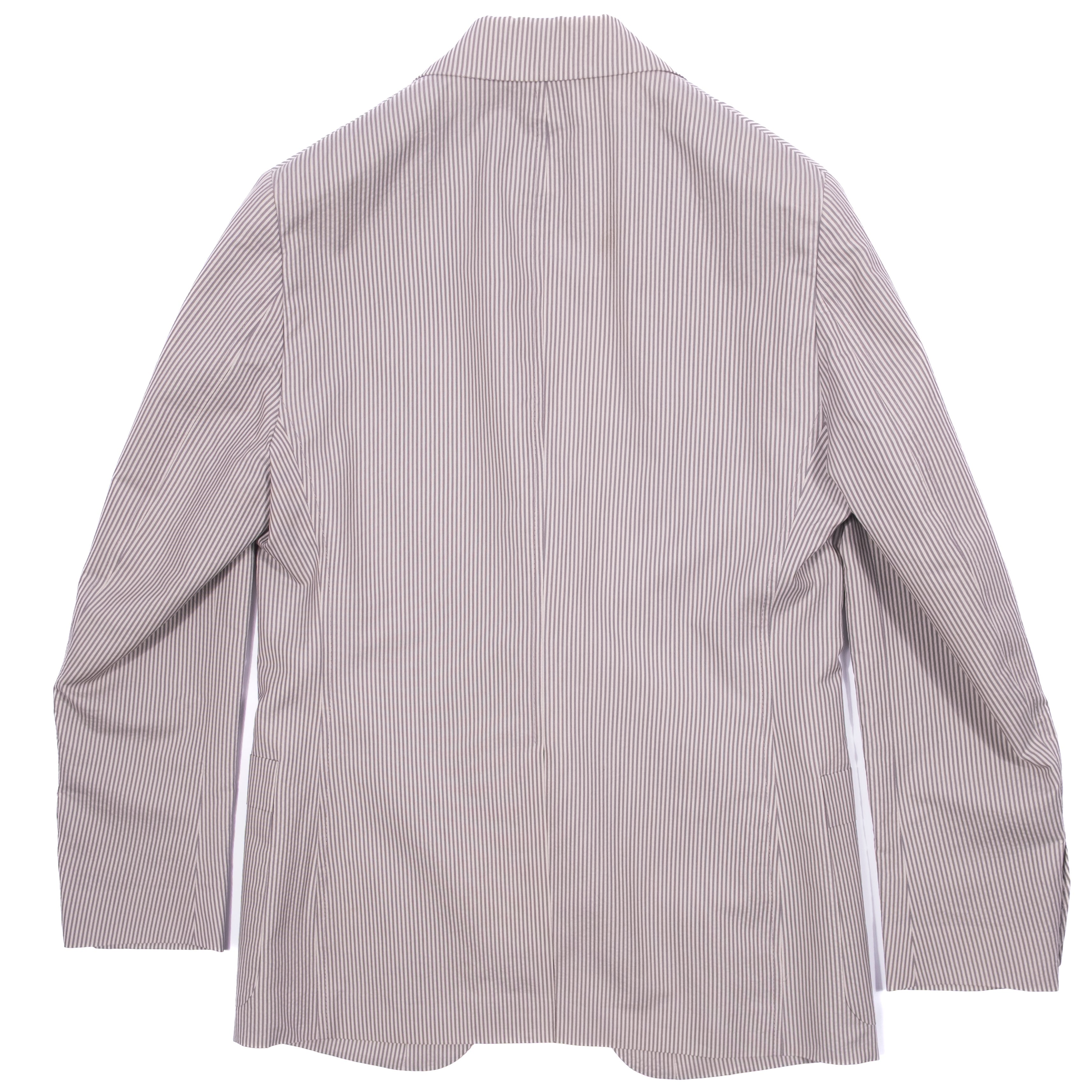 Neapolitan Hand Tailored Grey/White Striped Cotton/Silk Sport Coat, Size 48