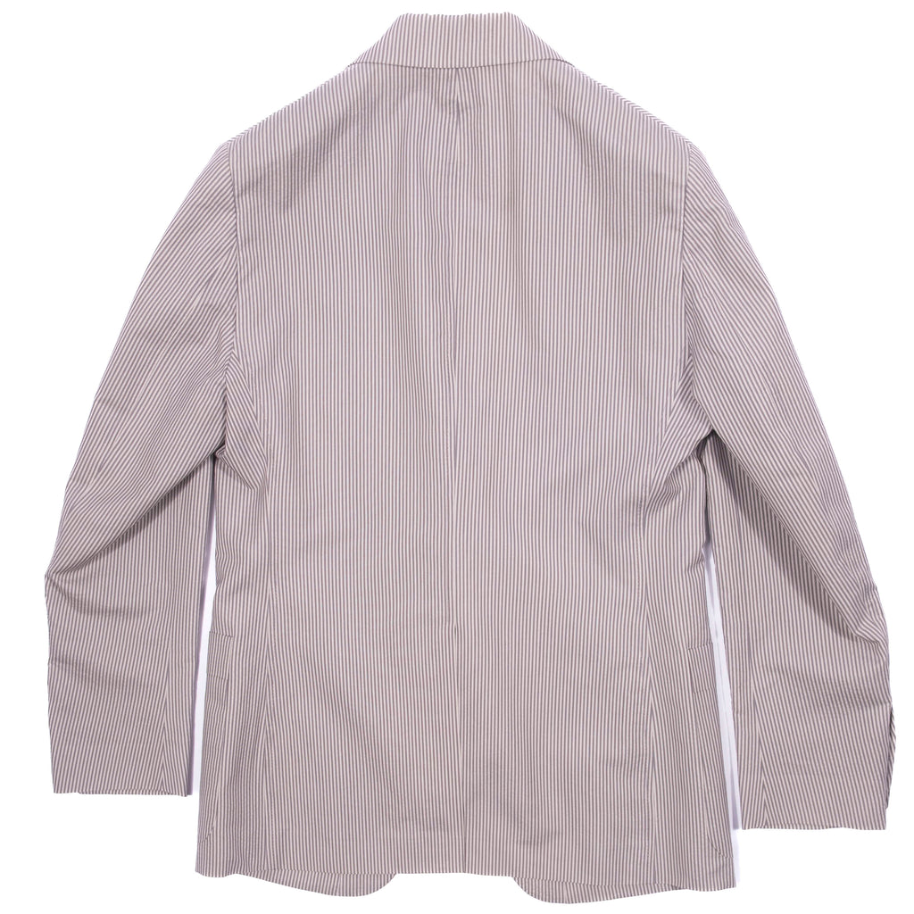 Neapolitan Hand Tailored Grey/White Striped Cotton/Silk Sport Coat, Size 48