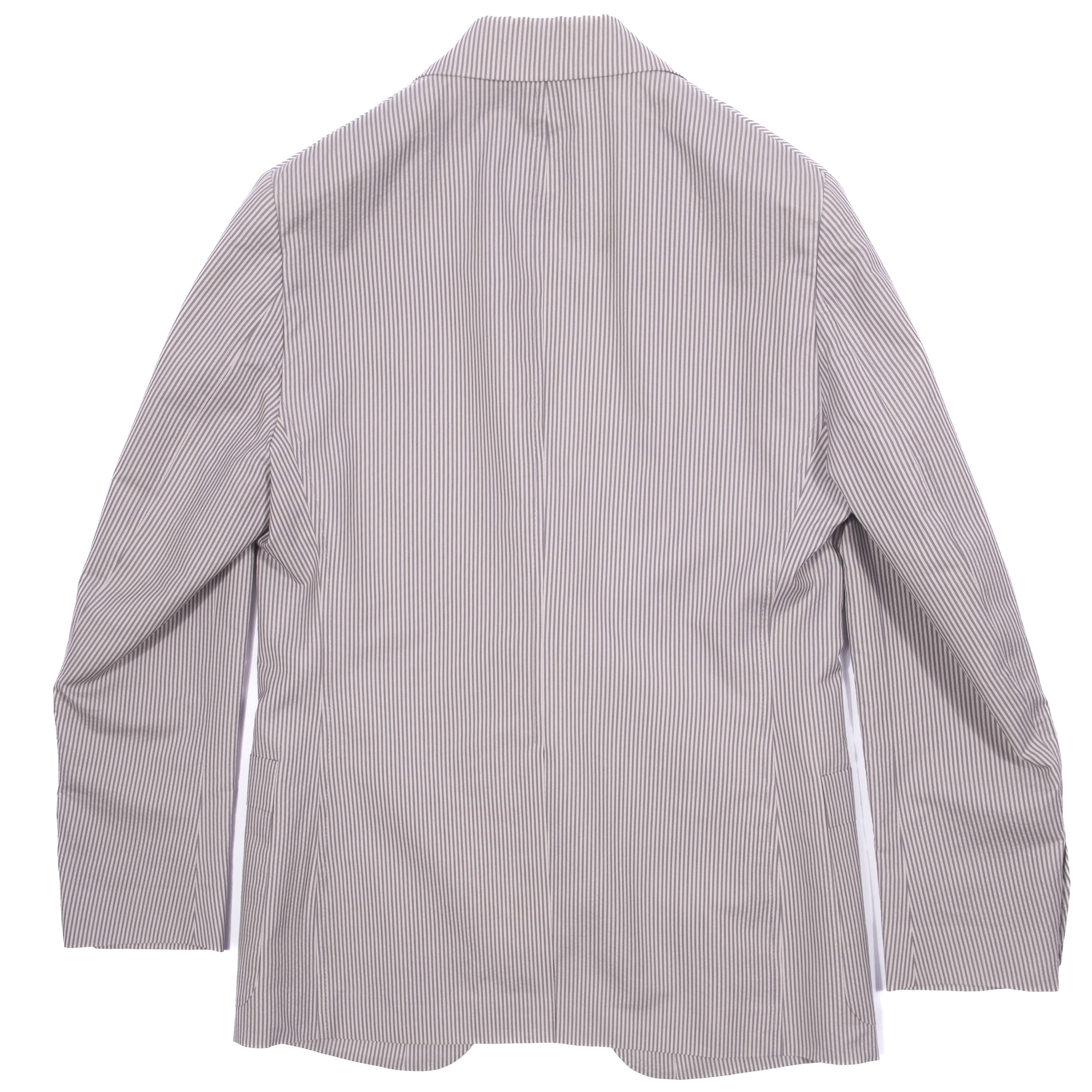 Neapolitan Hand Tailored Grey/White Striped Cotton/Silk Sport Coat, Size 48