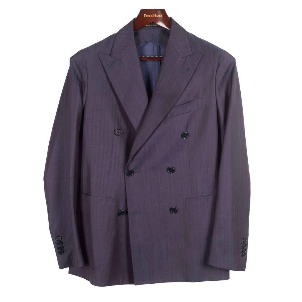 Navy Herringbone Double Breasted Suit