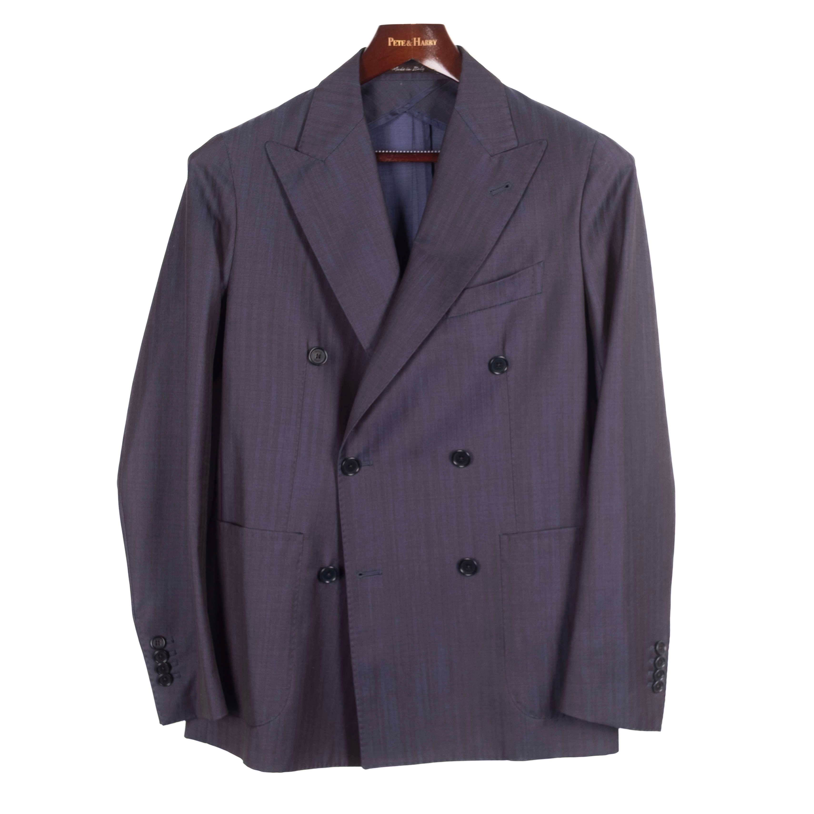 Navy Herringbone Double Breasted Suit