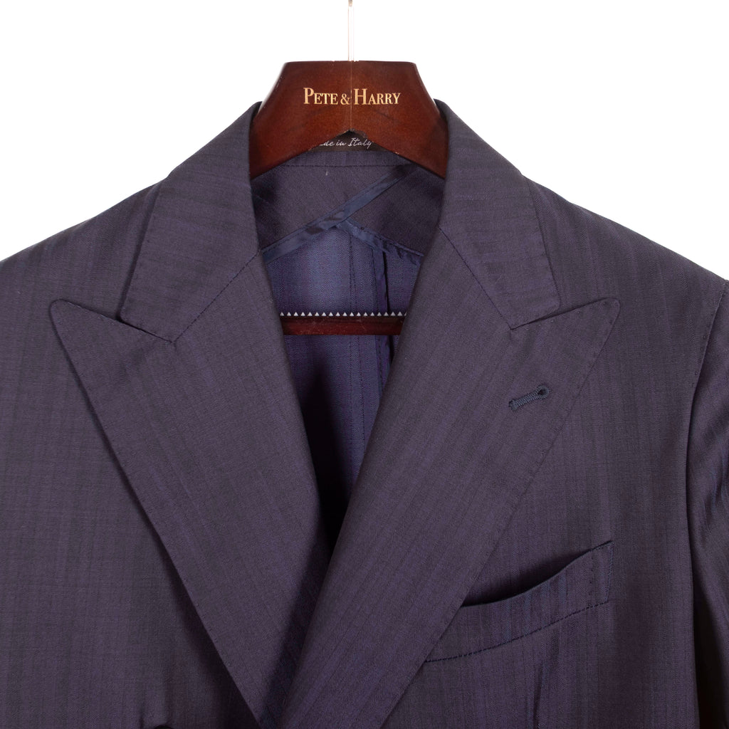 Navy Herringbone Double Breasted Suit