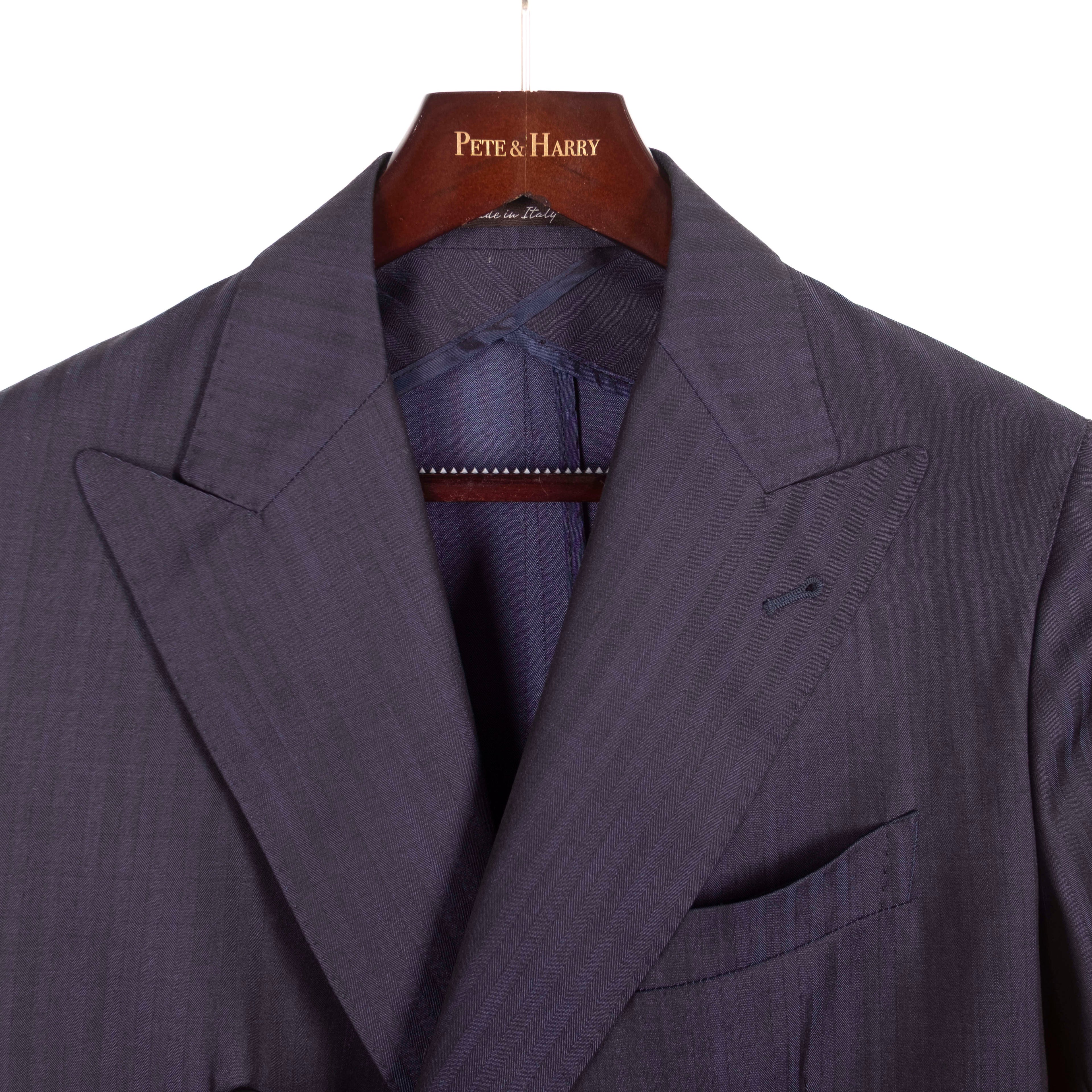 Navy Herringbone Double Breasted Suit