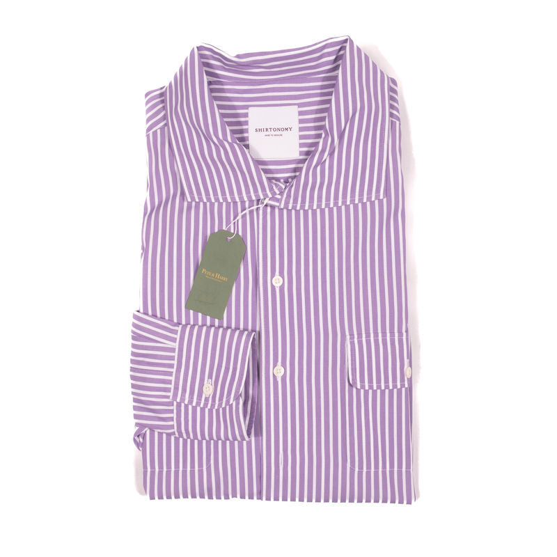 Purple Shirt with White Stripes
