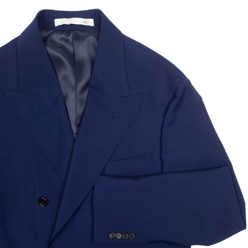 Neapolitan Hand Tailored Blue Double Breasted Holland & Sherry Wool Suit Sz 52