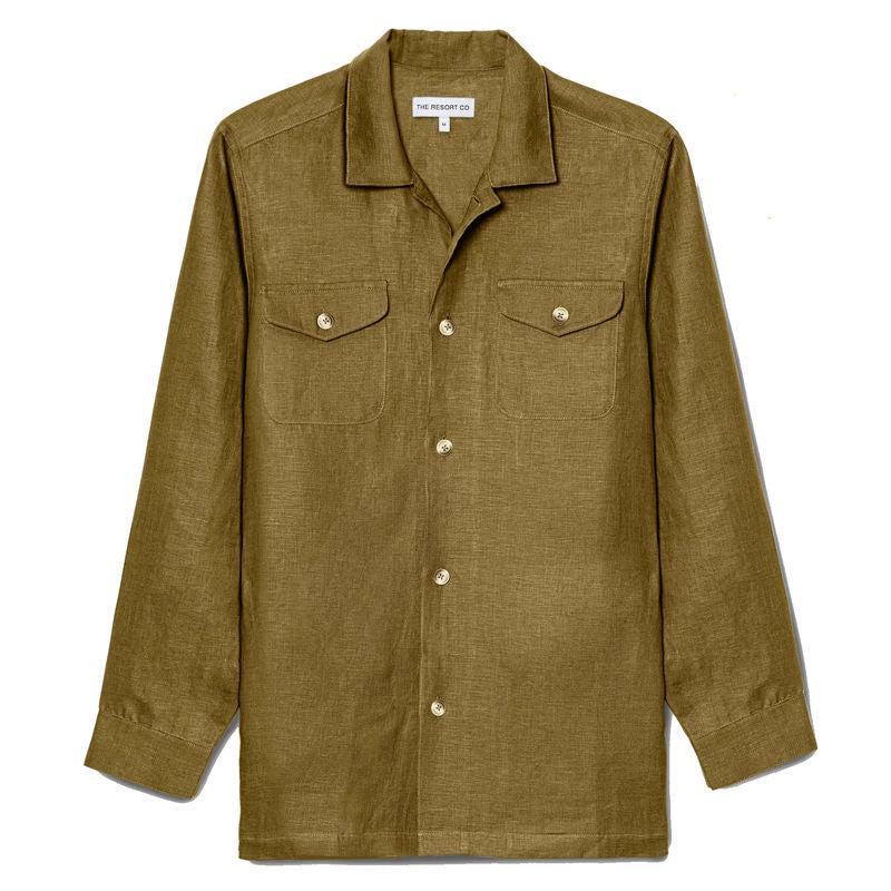 Olive Linen Overshirt