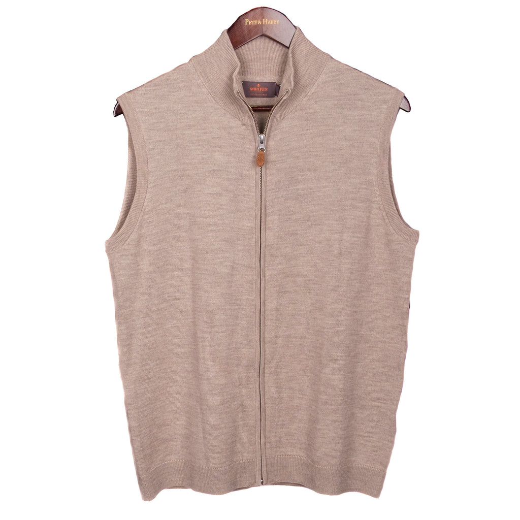 Taupe Merino Wool Full Zip Vest