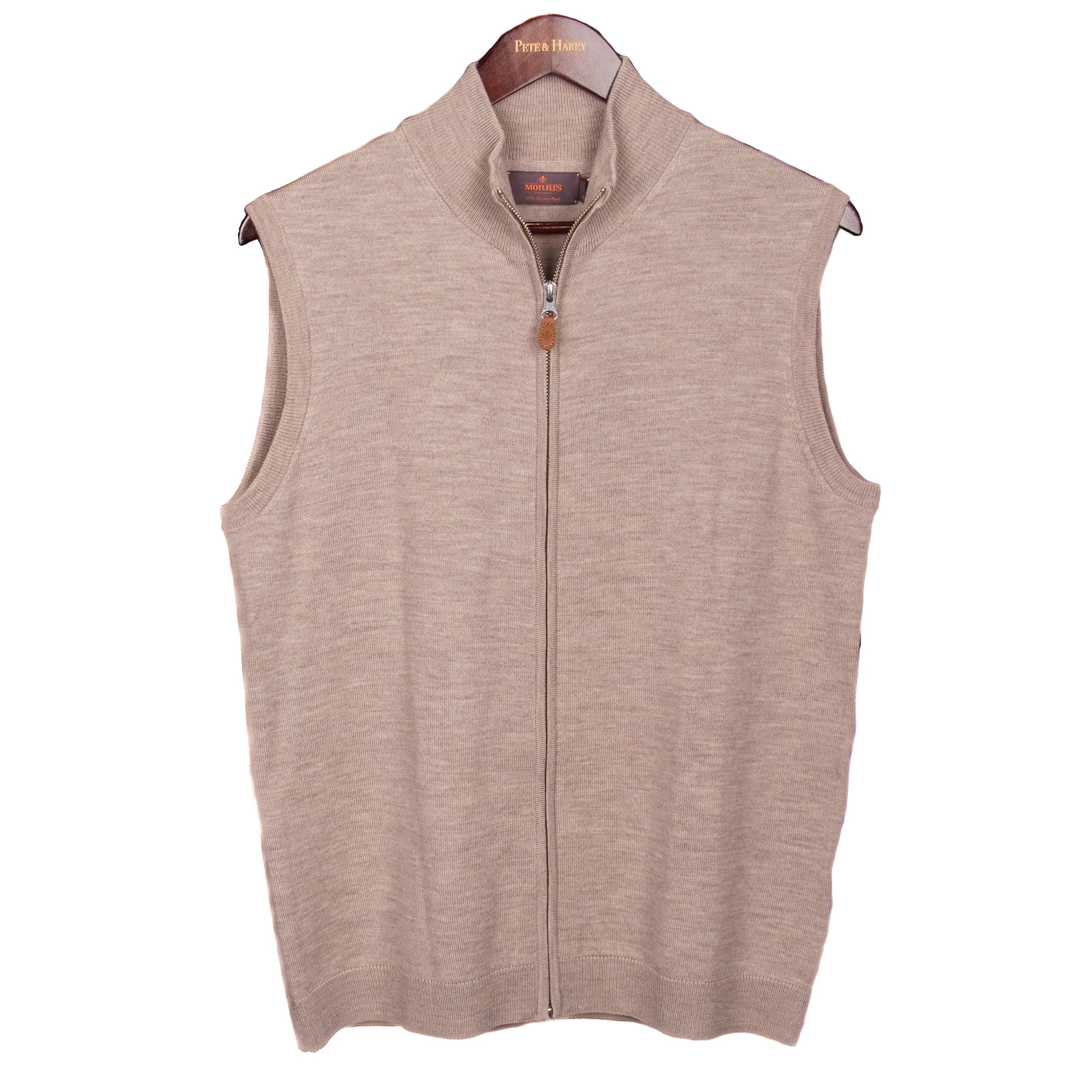 Taupe Merino Wool Full Zip Vest