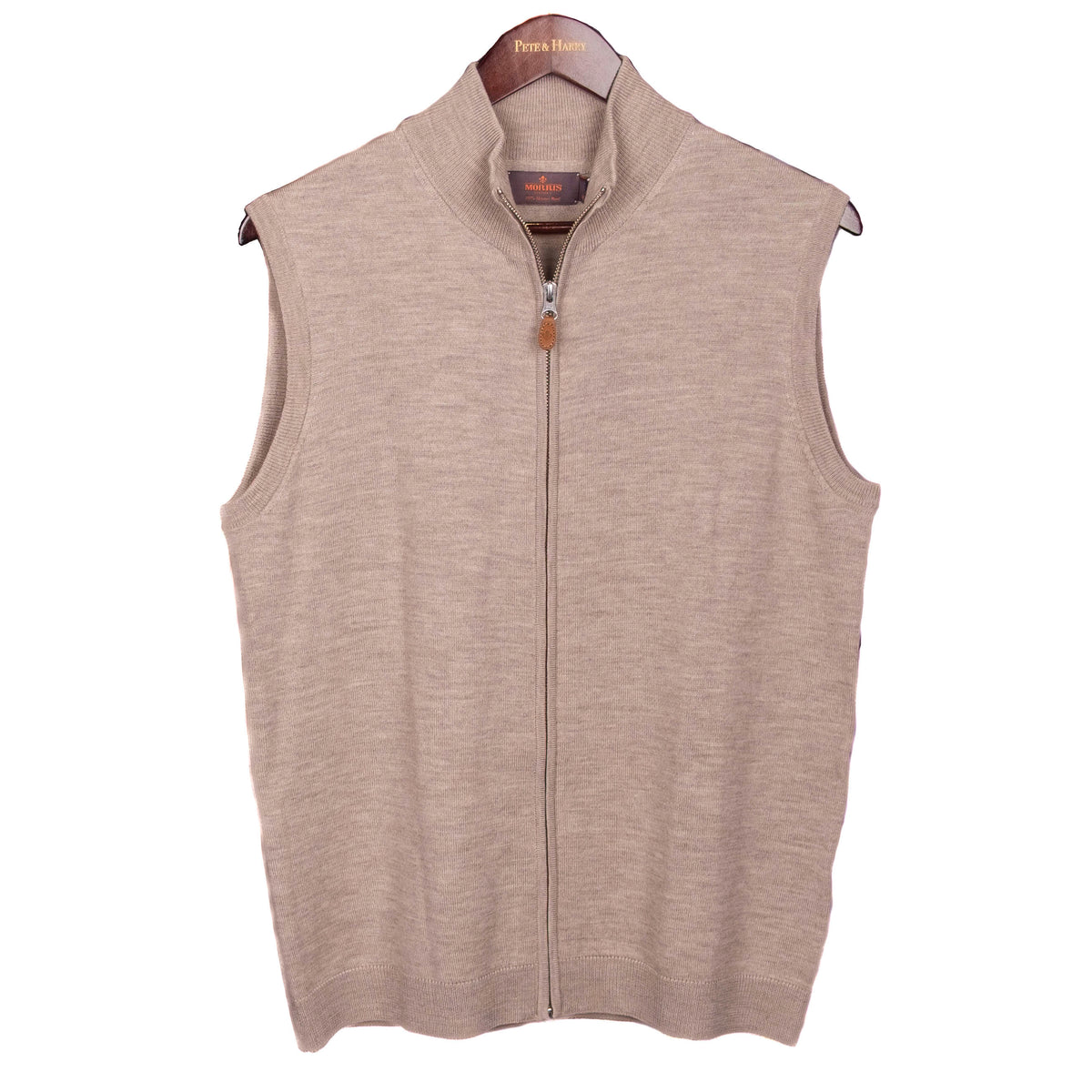 Taupe Merino Wool Full Zip Vest