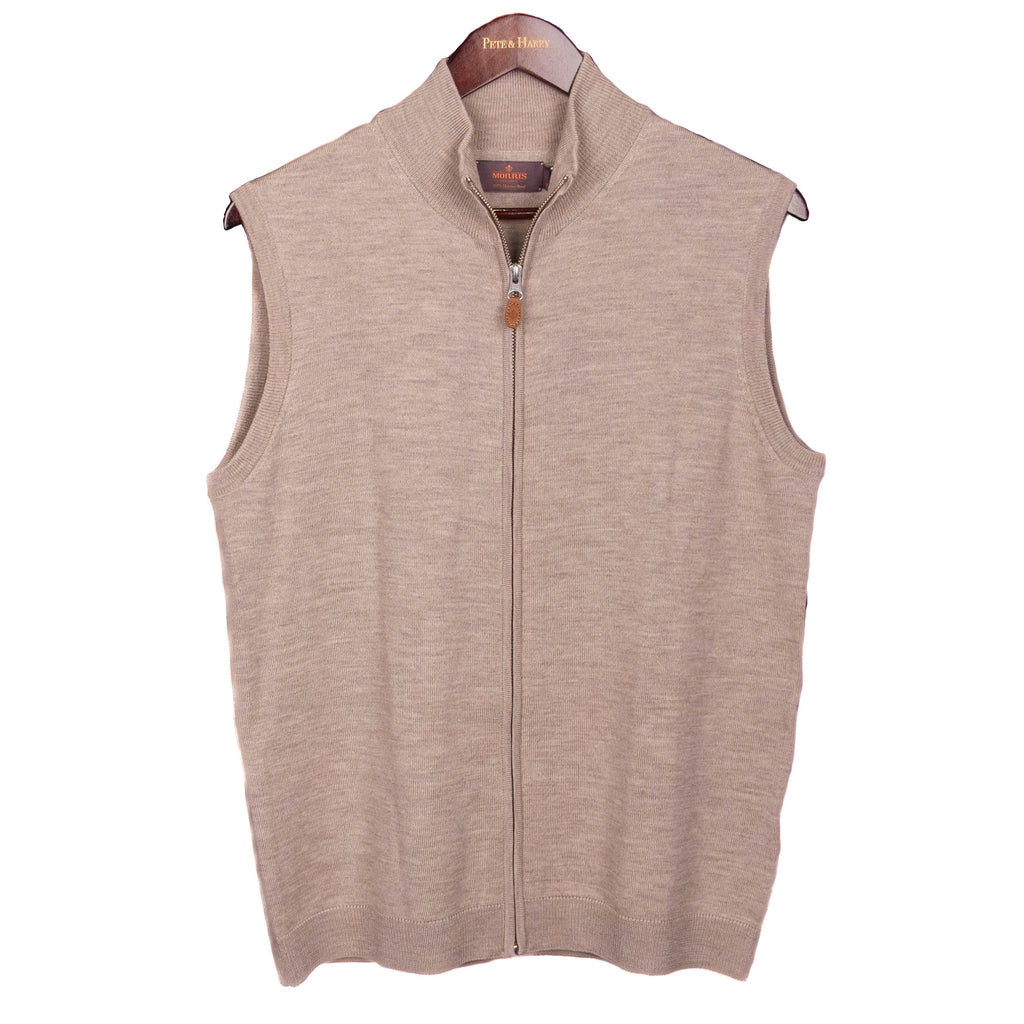 Taupe Merino Wool Full Zip Vest