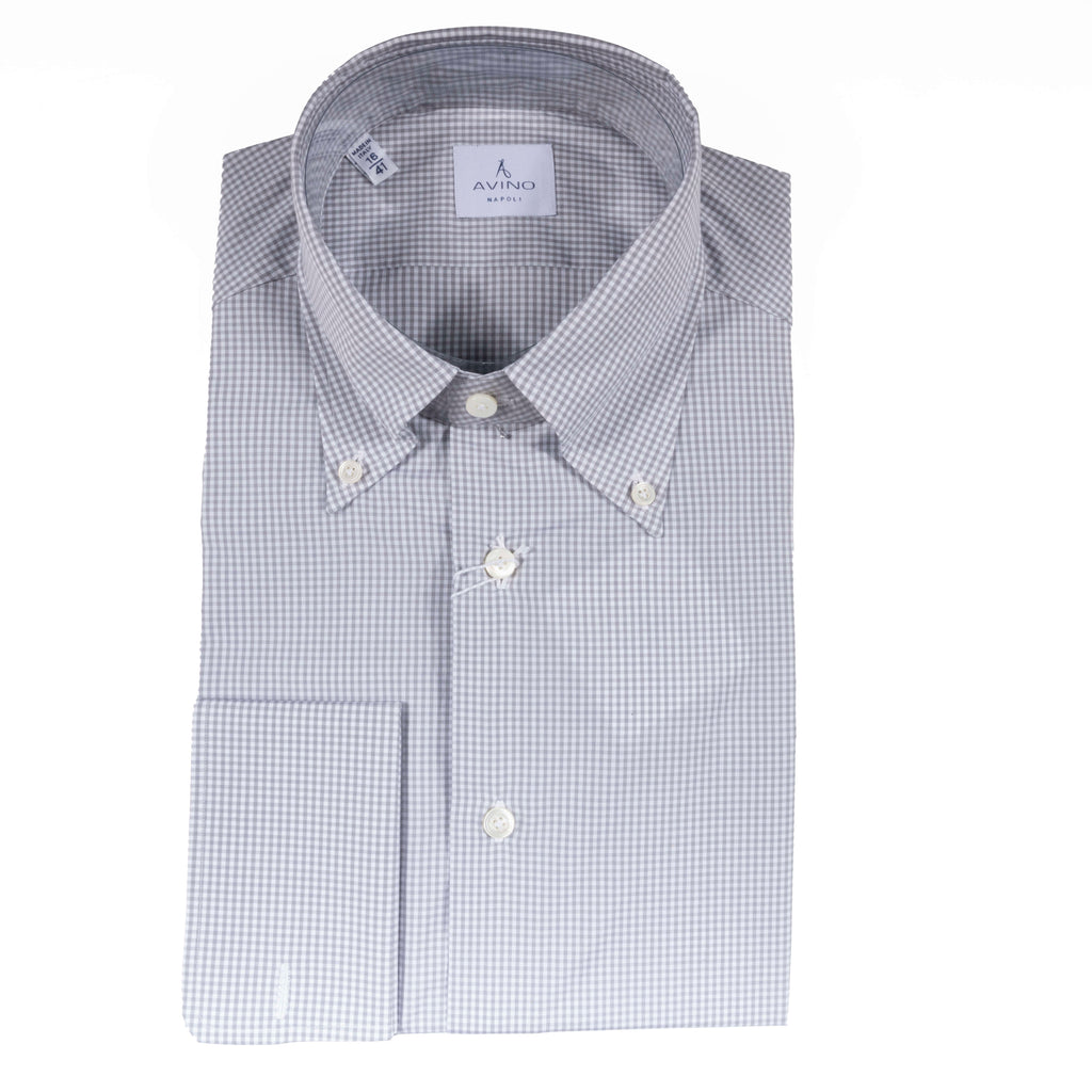 Light Grey Gingham French Cuff Buttondown Shirt 39