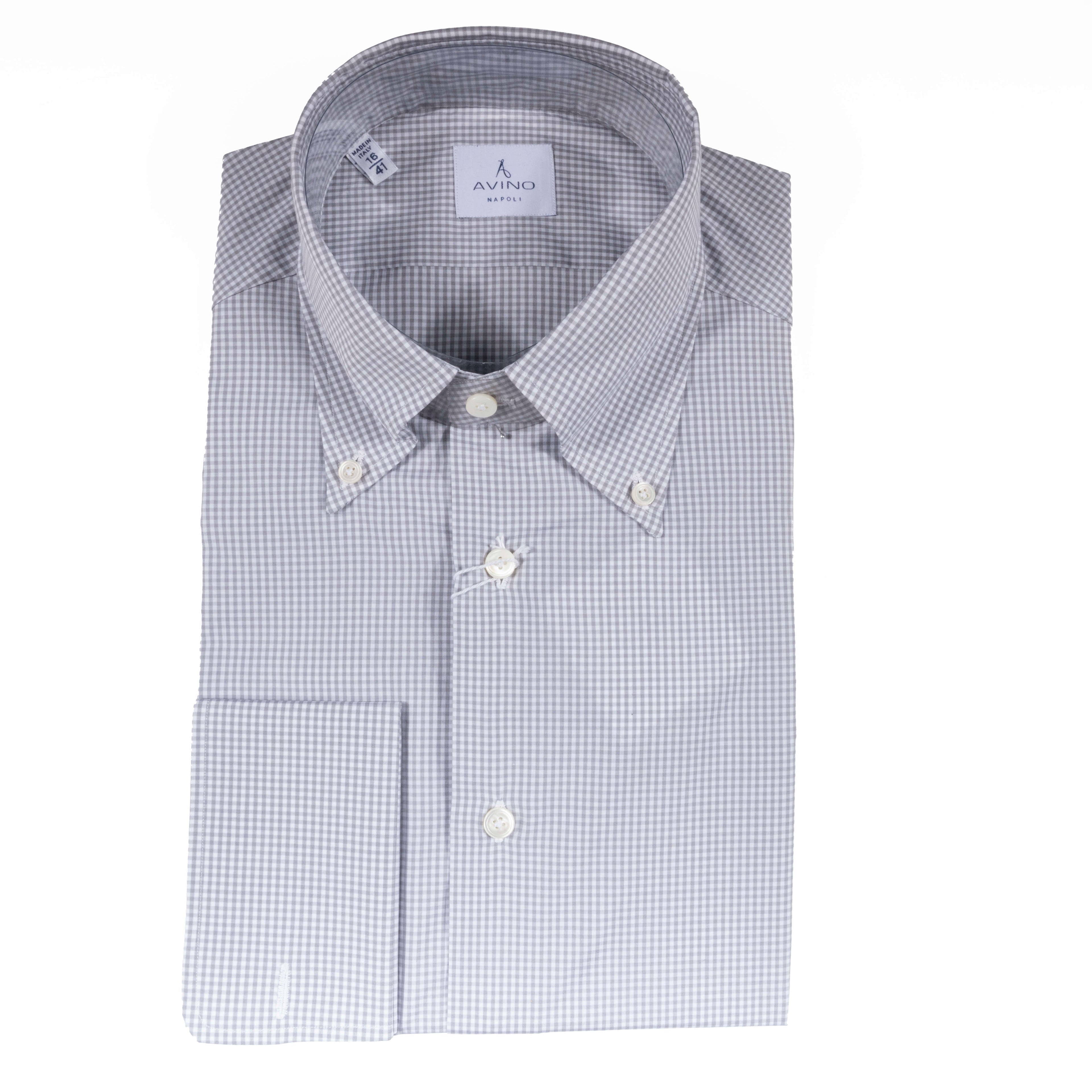 Light Grey Gingham French Cuff Buttondown Shirt 39