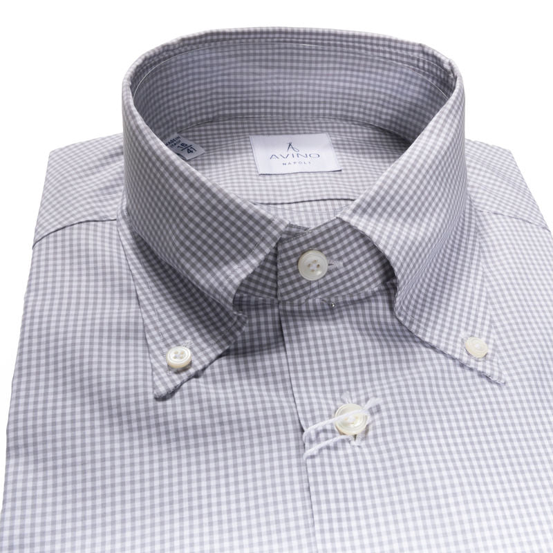 Light Grey Gingham French Cuff Buttondown Shirt 39