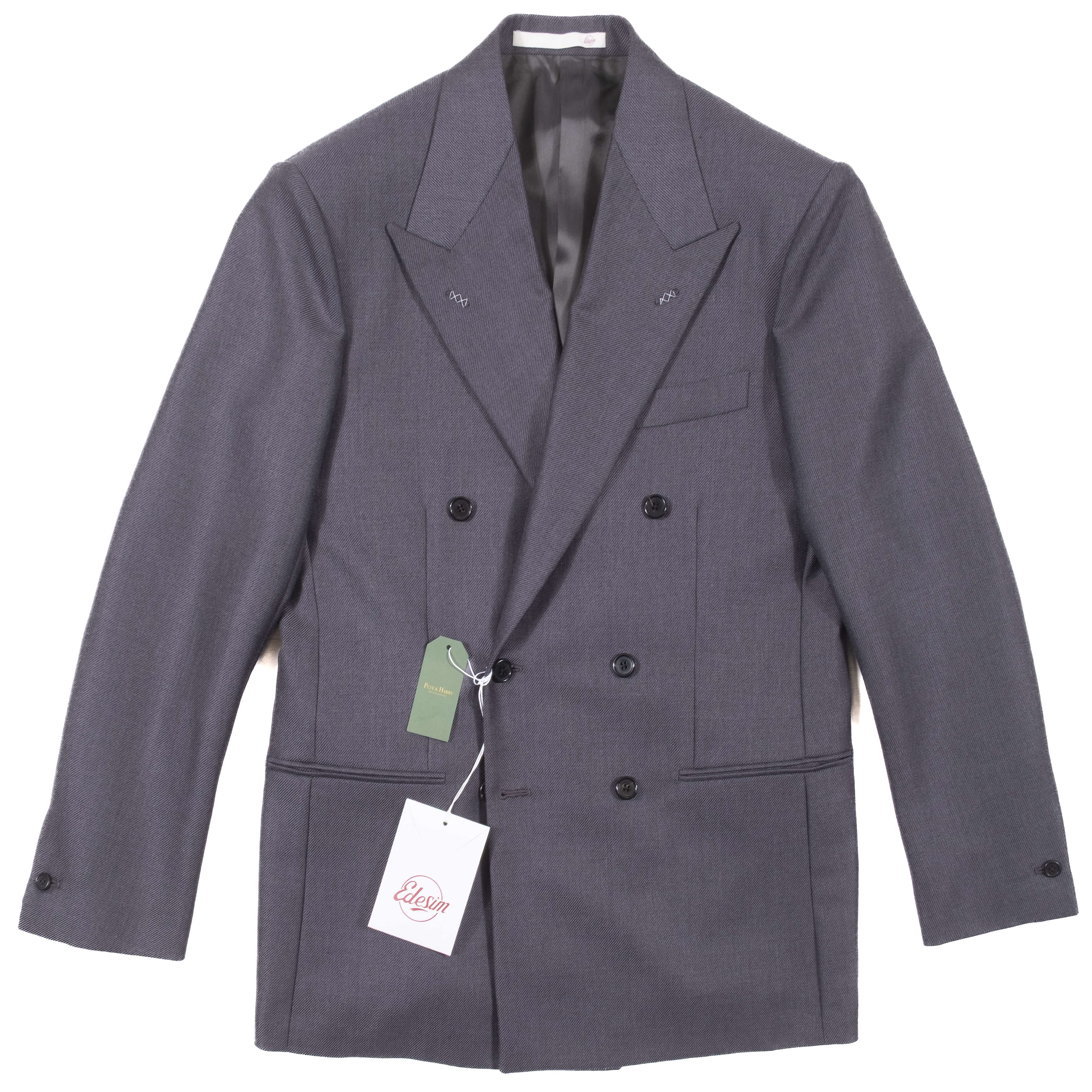 Neapolitan Hand Tailored Grey Double Breasted Cavalry Twill Sport Coat Sz 50