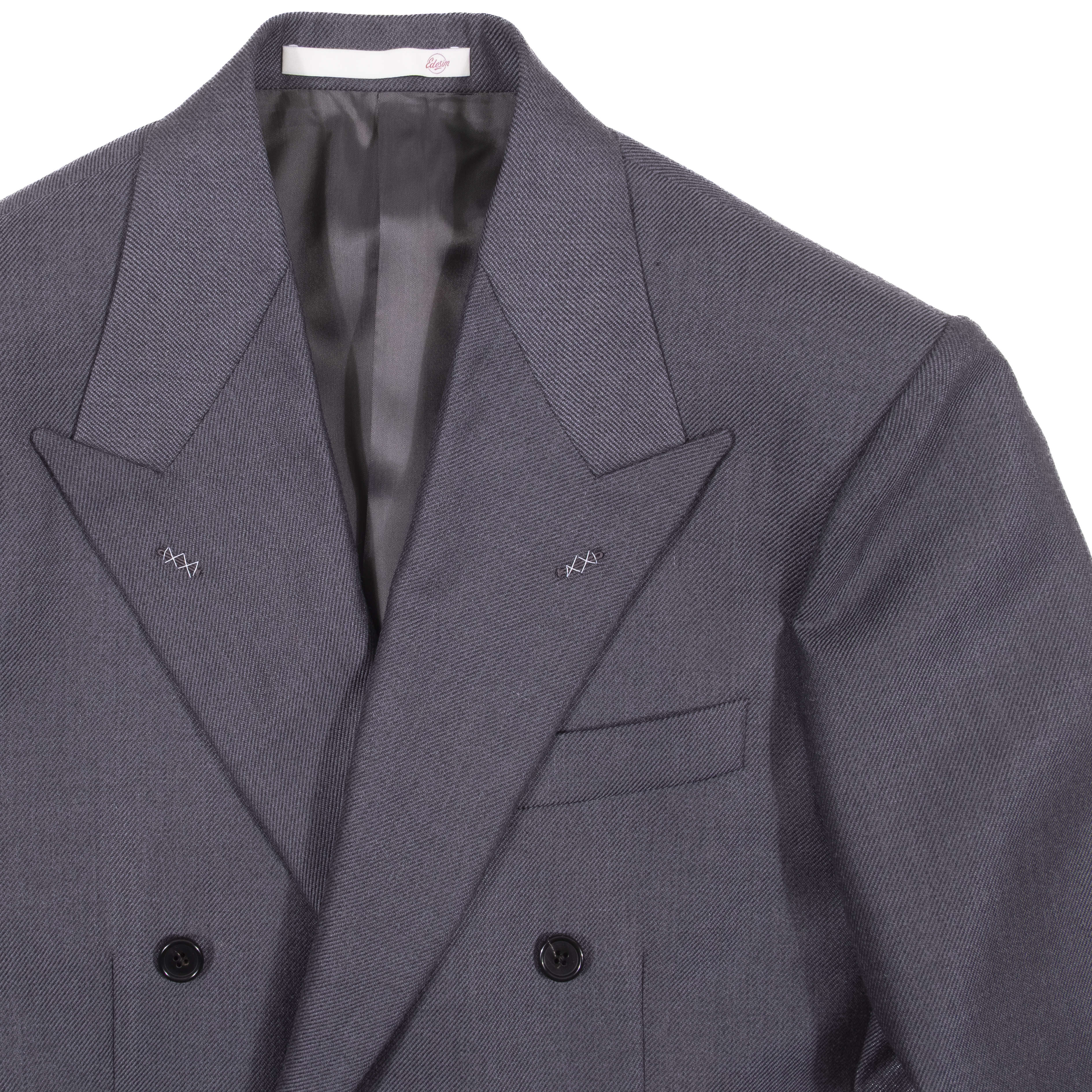 Neapolitan Hand Tailored Grey Double Breasted Cavalry Twill Sport Coat Sz 50