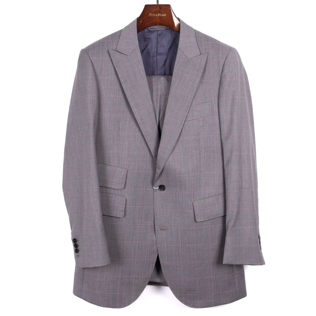 Grey Checked Peak Lapel Suit