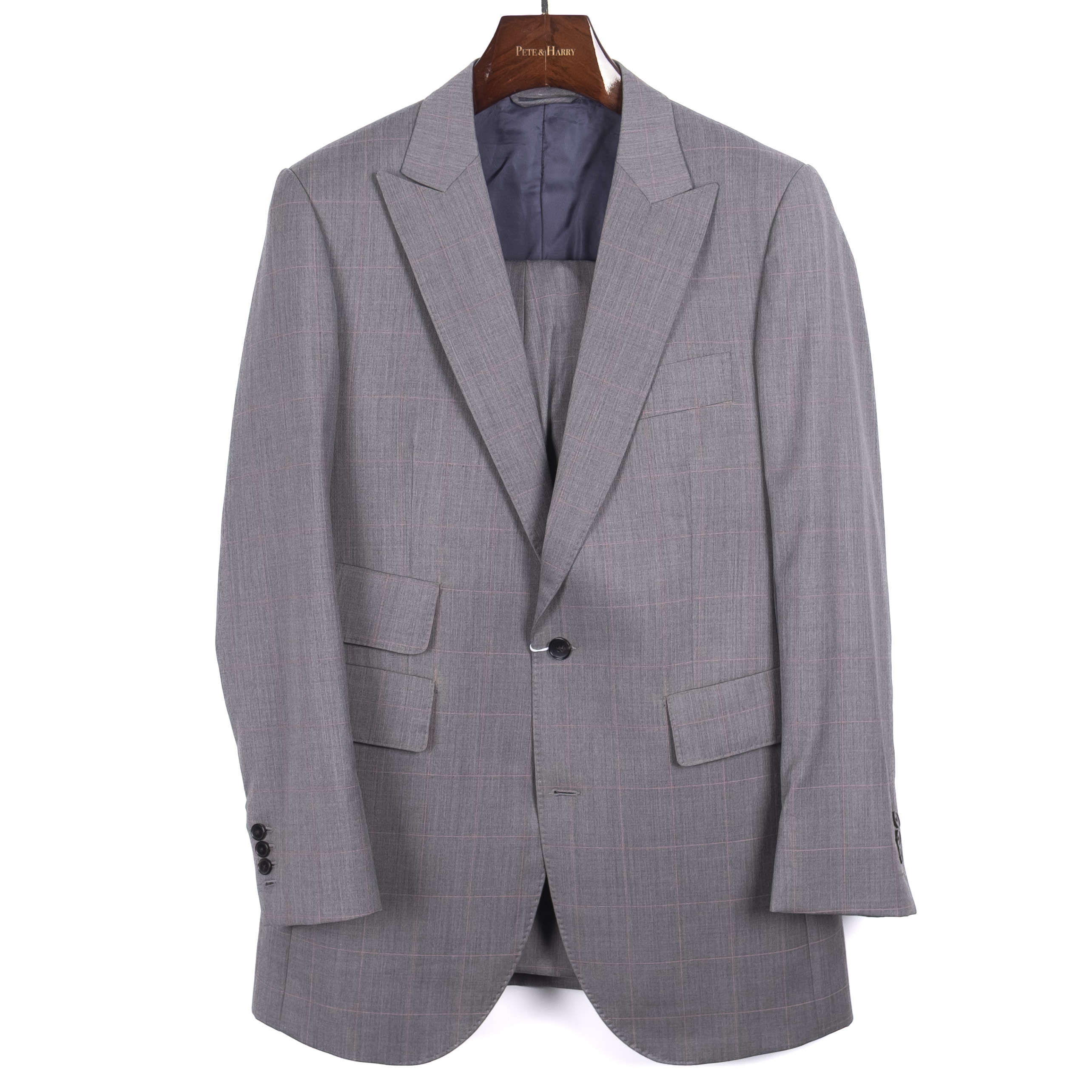 Grey Checked Peak Lapel Suit