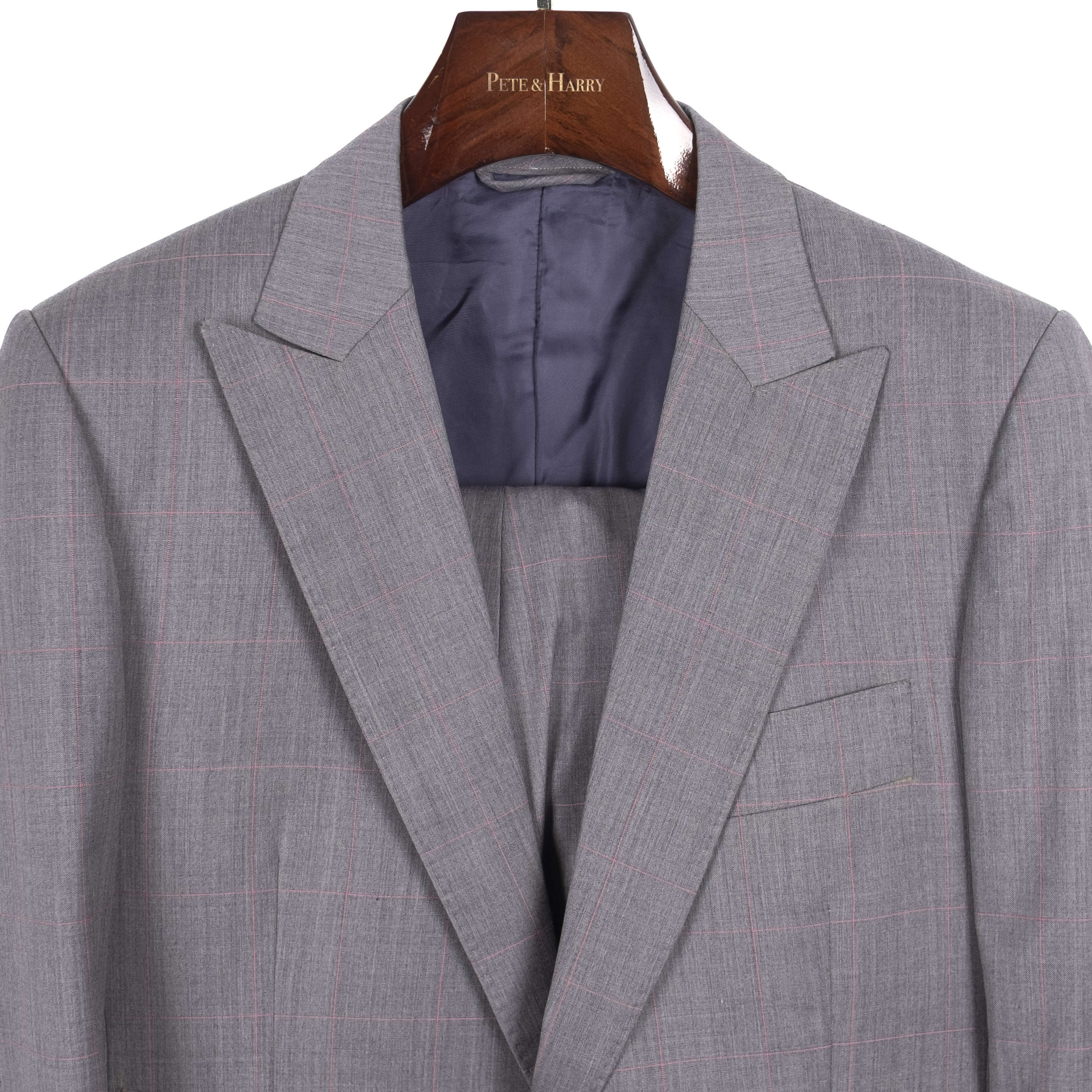 Grey Checked Peak Lapel Suit