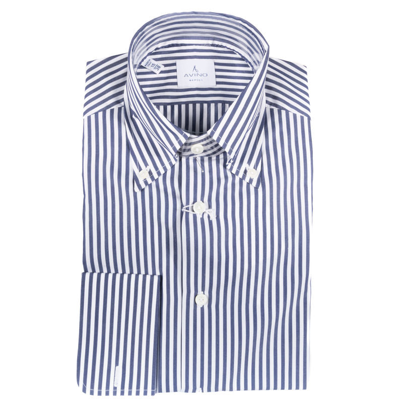 White With Blue Stripes French Cuff Buttondown Shirt 38