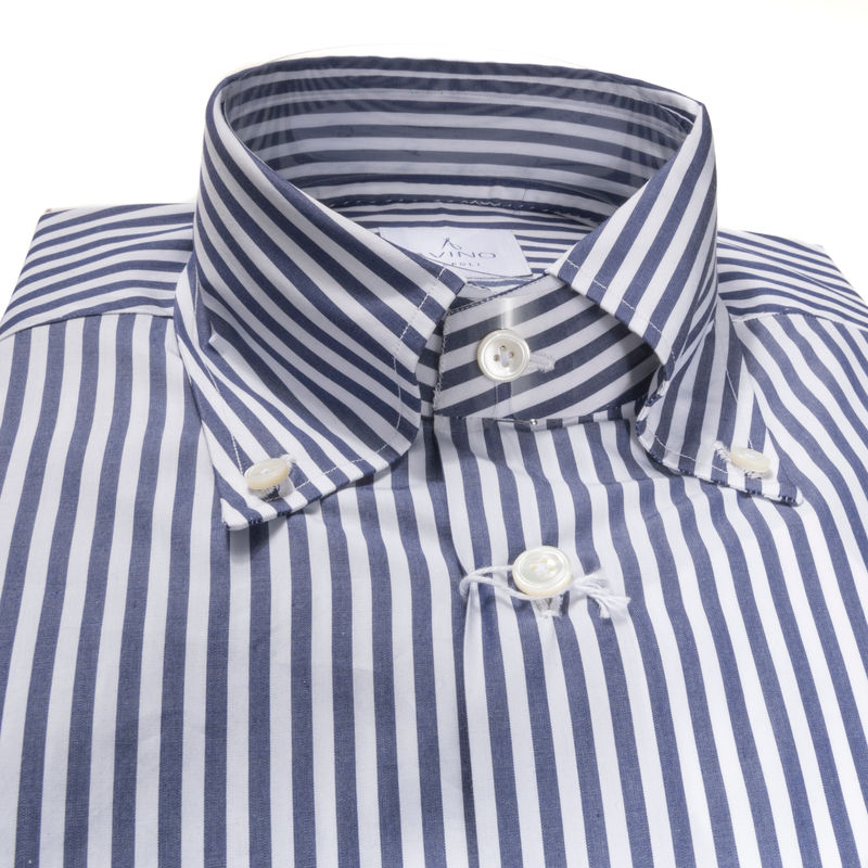 White With Blue Stripes French Cuff Buttondown Shirt 38