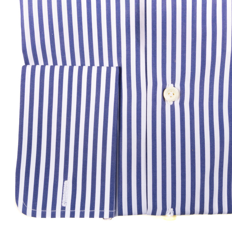 White With Blue Stripes French Cuff Buttondown Shirt 38