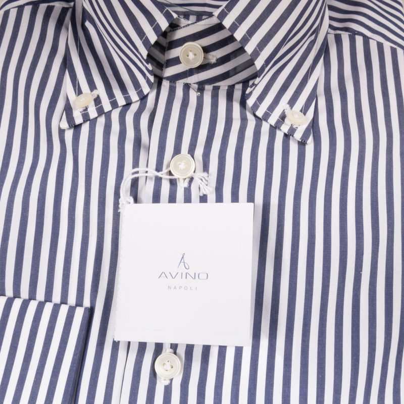 White With Blue Stripes French Cuff Buttondown Shirt 38