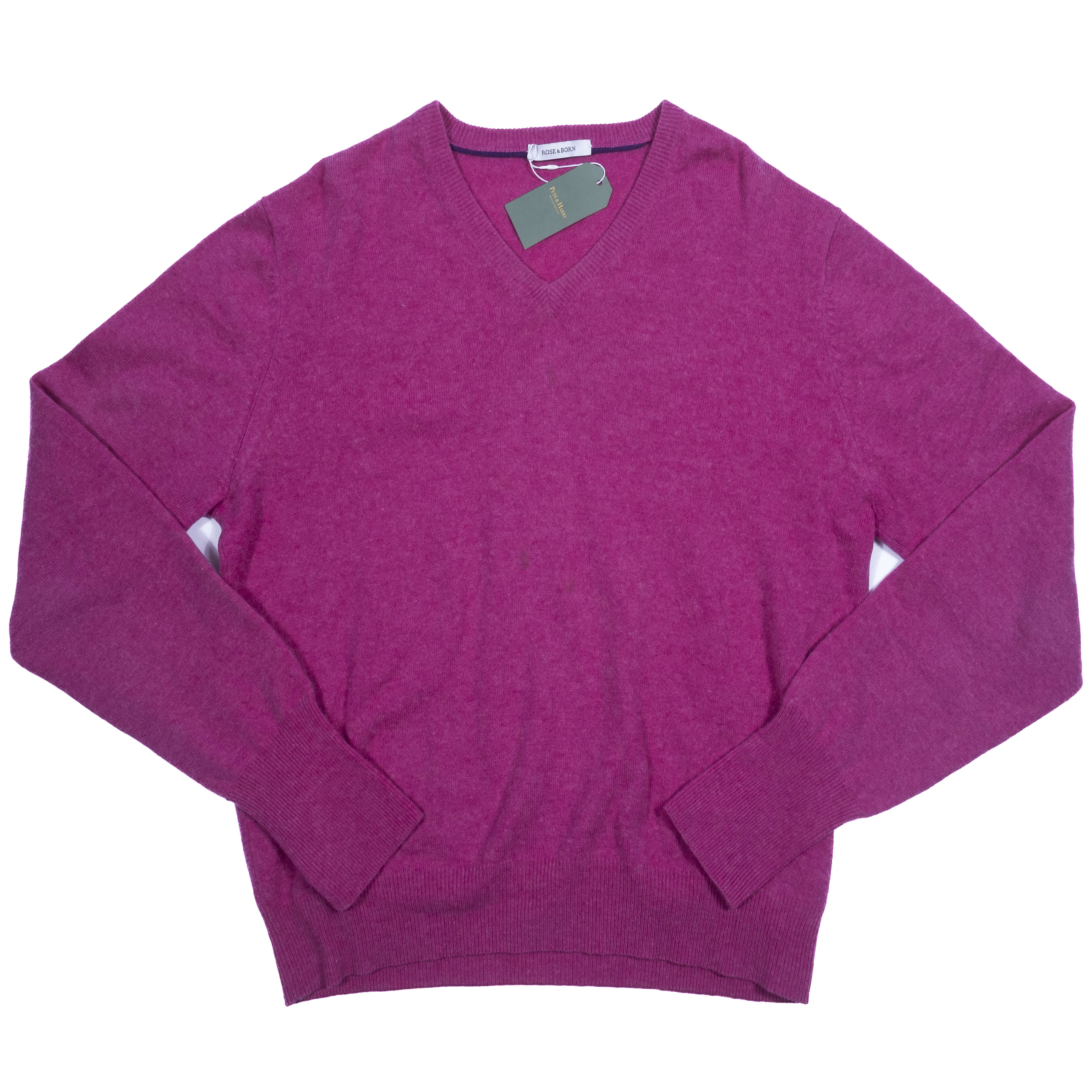 Rose & Born Cerise Cashmere V-Neck Sweater Sz 48