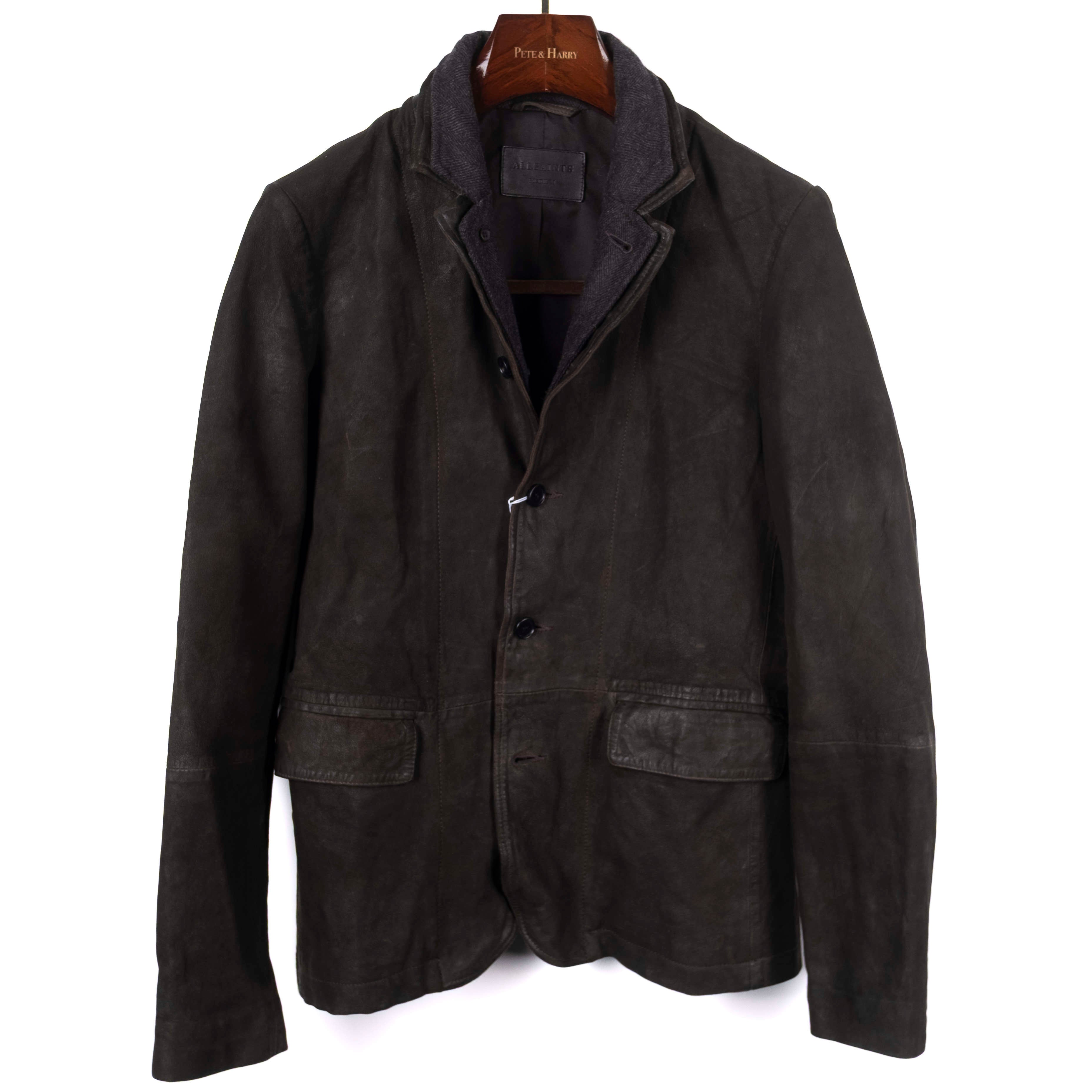 Brown Leather Jacket with Grey Wool Liner