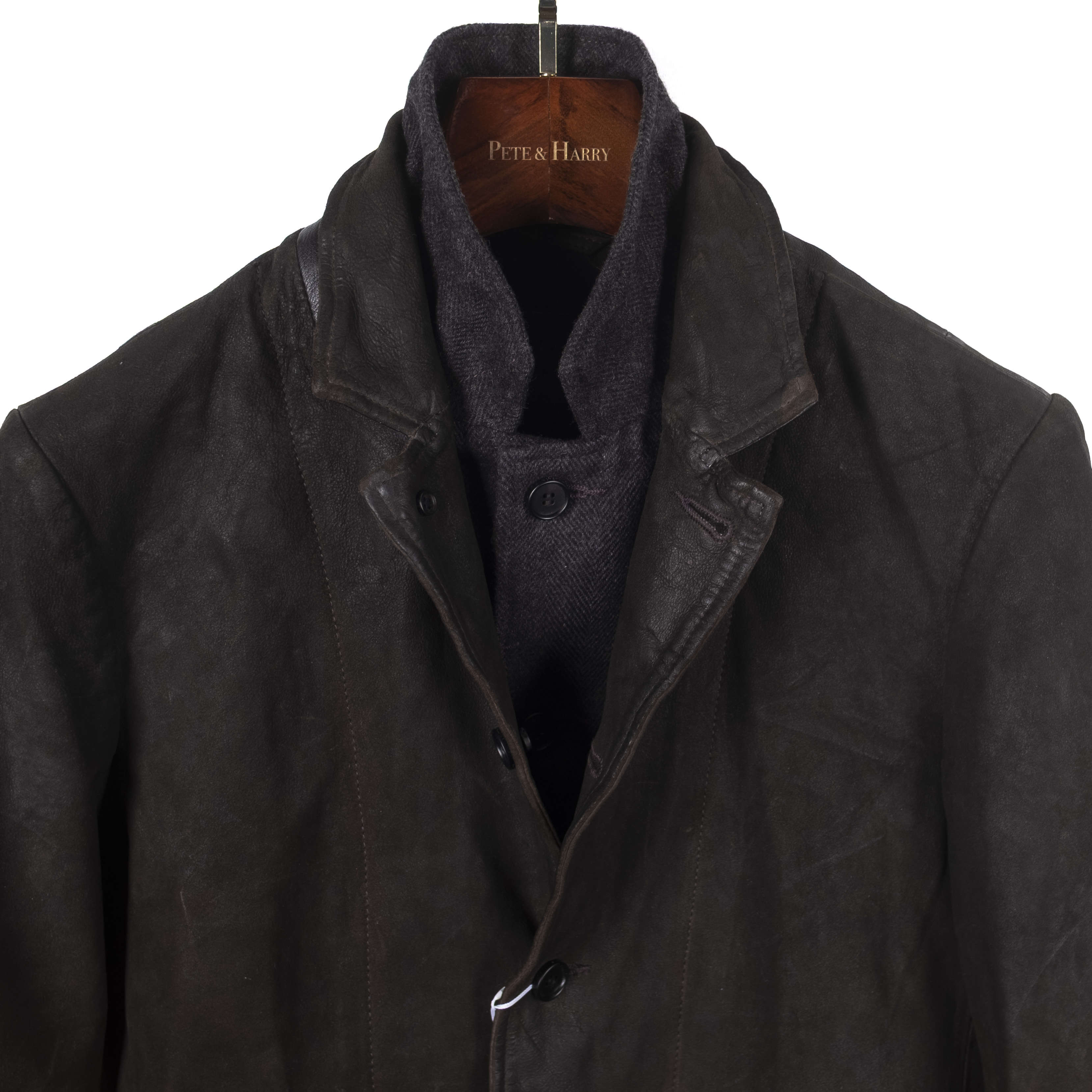 Brown Leather Jacket with Grey Wool Liner