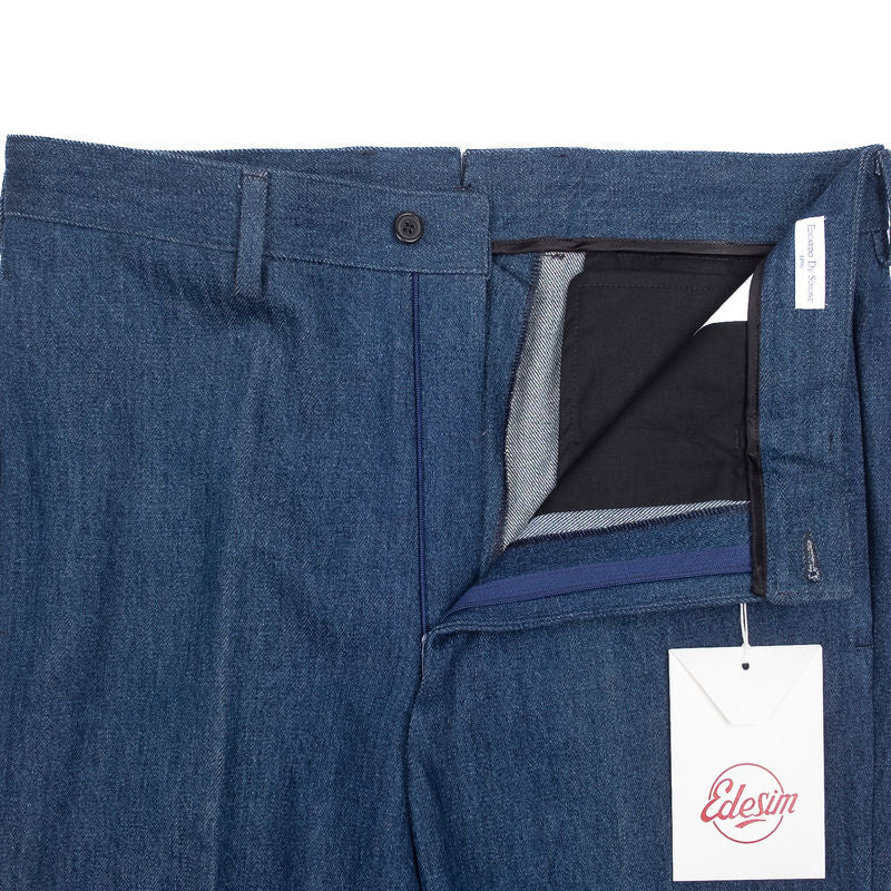 Neapolitan Hand Tailored Blue Denim Trousers Sz 48