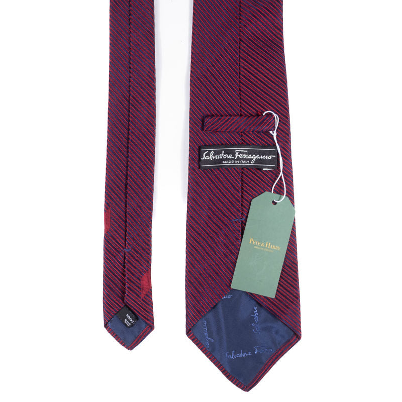 Salvatore Ferragamo Red and Navy Striped Tie