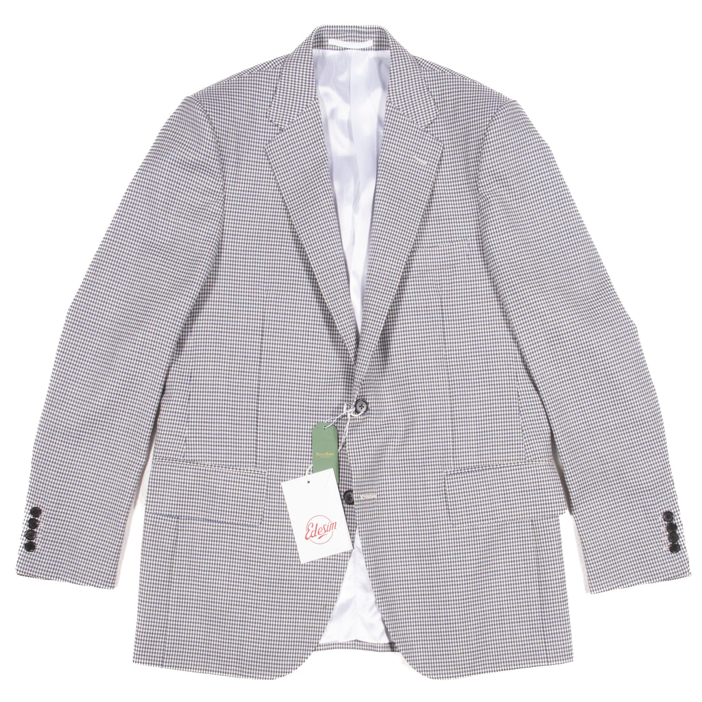 Neapolitan Hand Tailored Grey, White and Blue Mini Checked Wool Sport Coat Sz 50