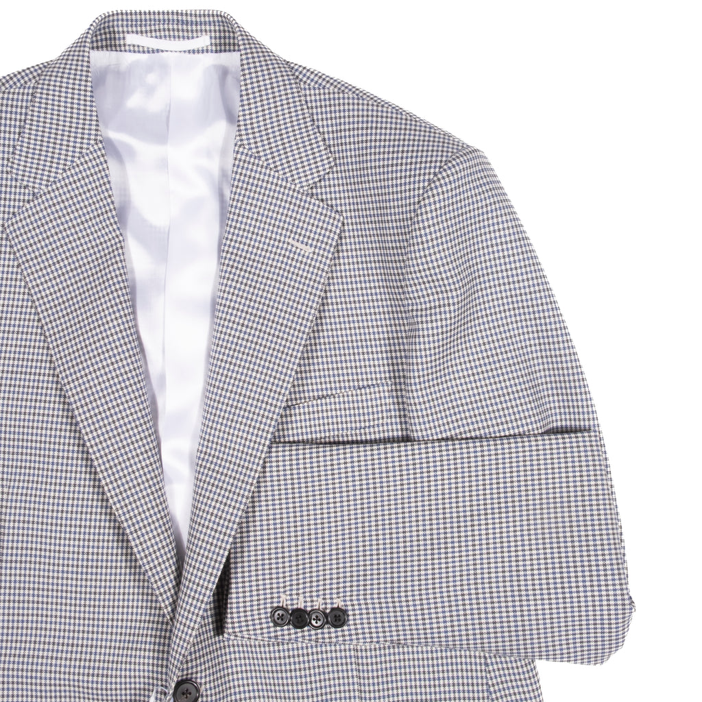 Neapolitan Hand Tailored Grey, White and Blue Mini Checked Wool Sport Coat Sz 50