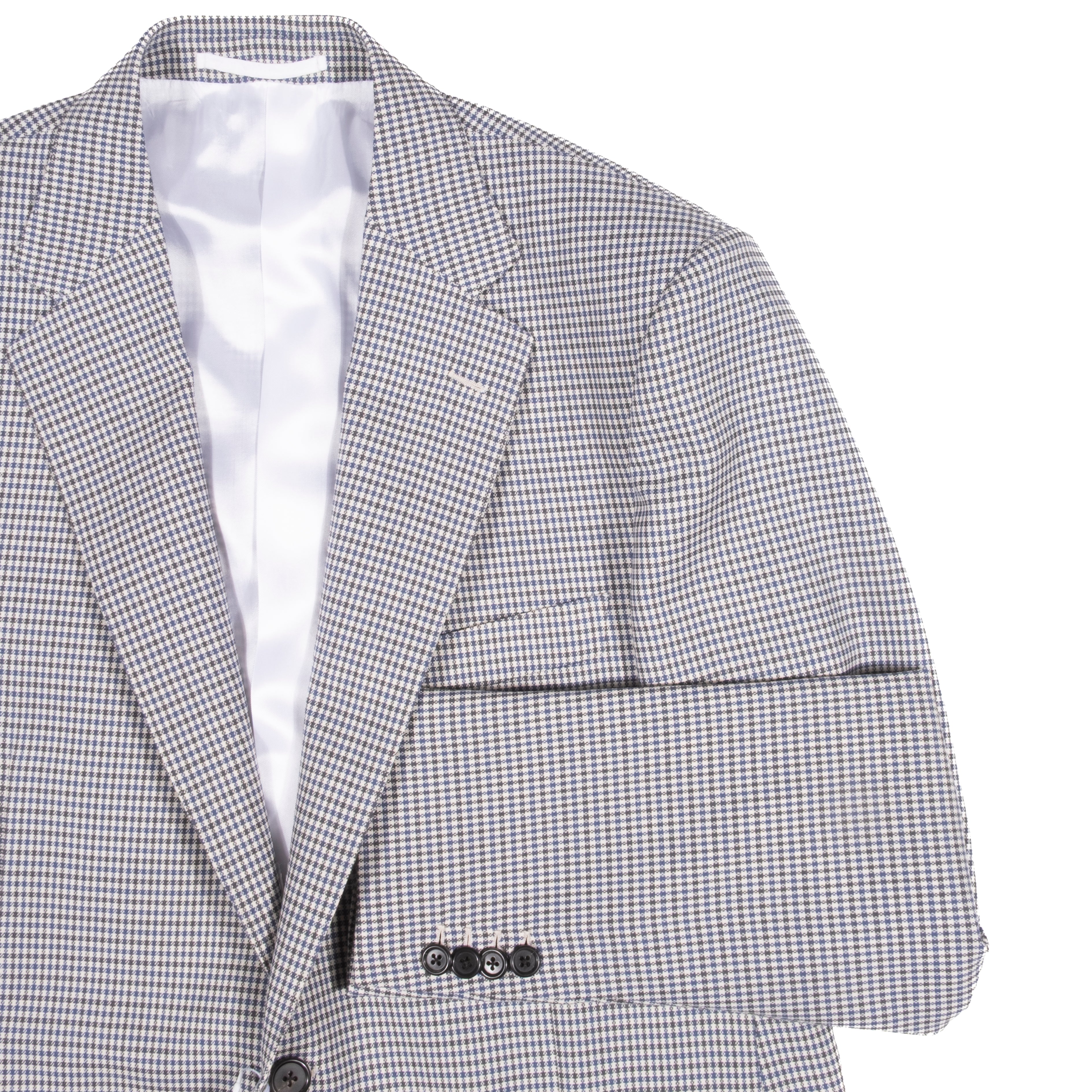 Neapolitan Hand Tailored Grey, White and Blue Mini Checked Wool Sport Coat Sz 50