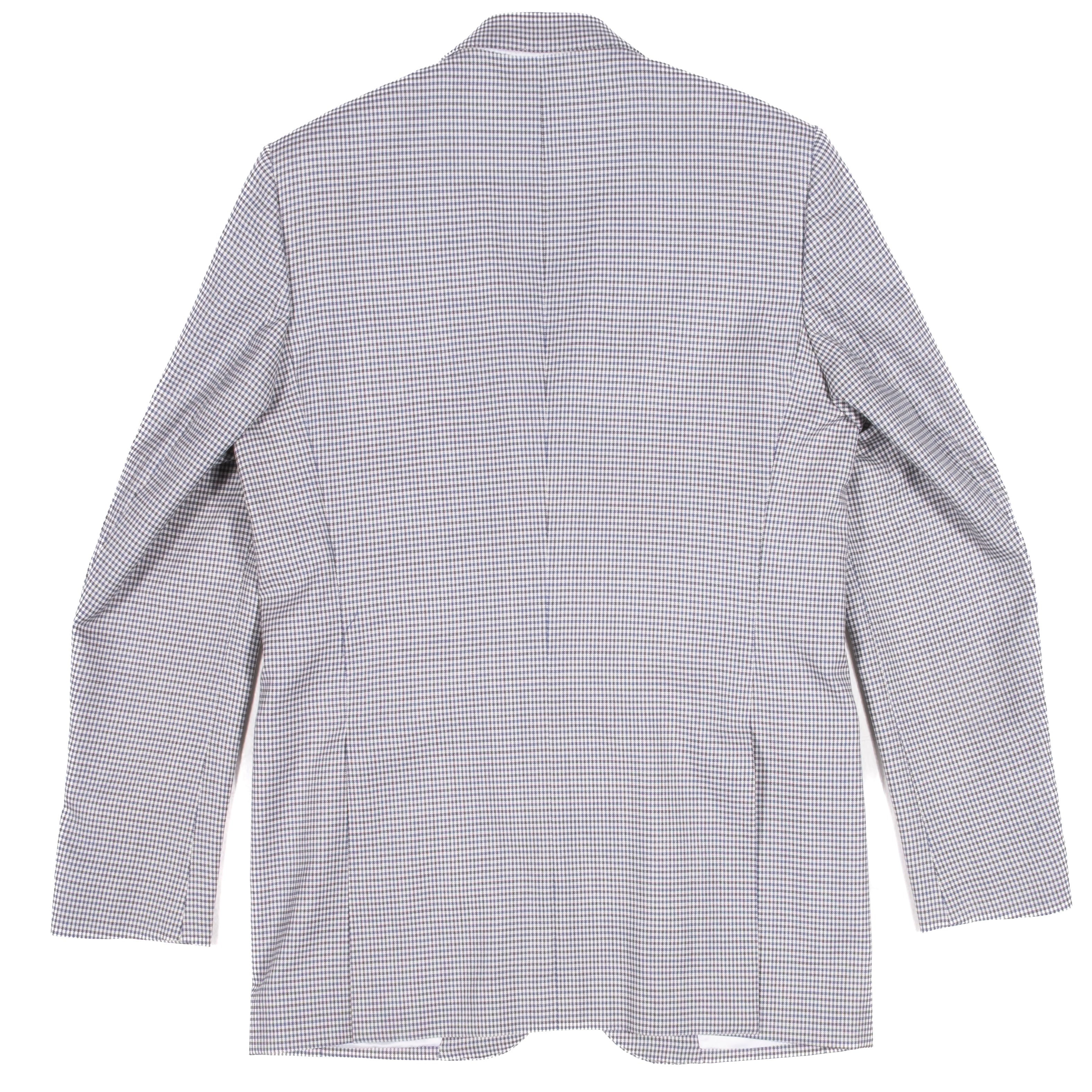 Neapolitan Hand Tailored Grey, White and Blue Mini Checked Wool Sport Coat Sz 50